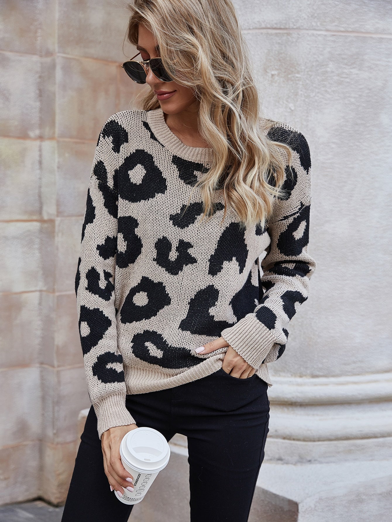 Allover Pattern Drop Shoulder Sweater