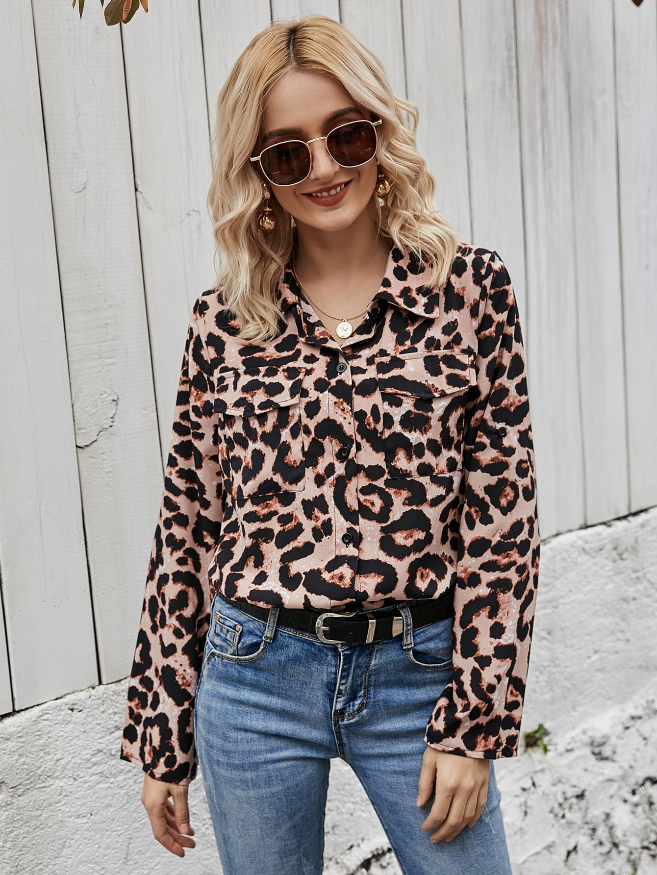 Allover Print Button Up Blouse