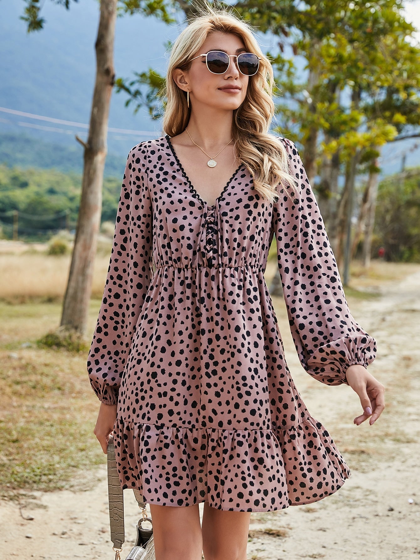 Allover Print Flounce Hem Dress