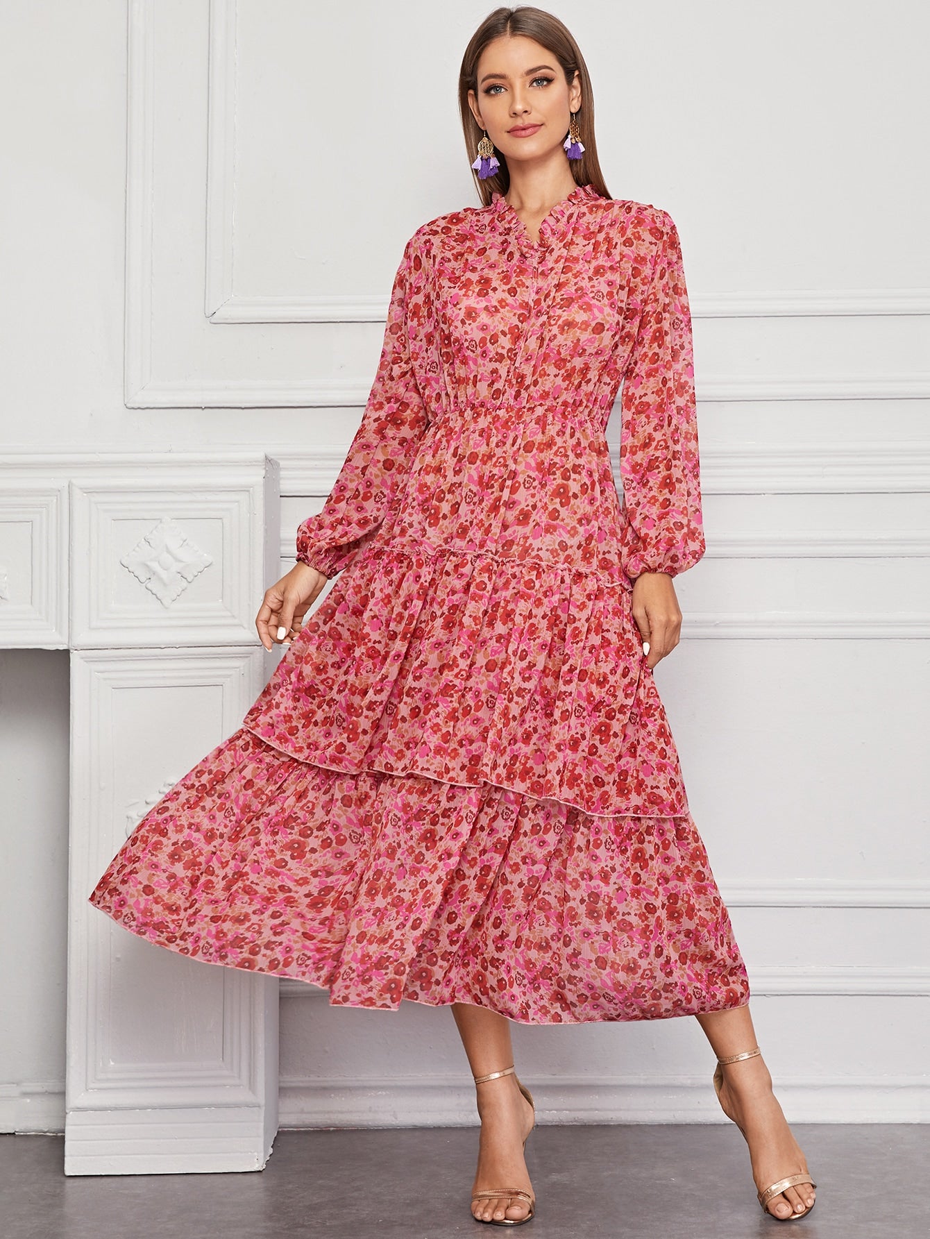 Amy's Cart Floral Print Layered Hem Dress