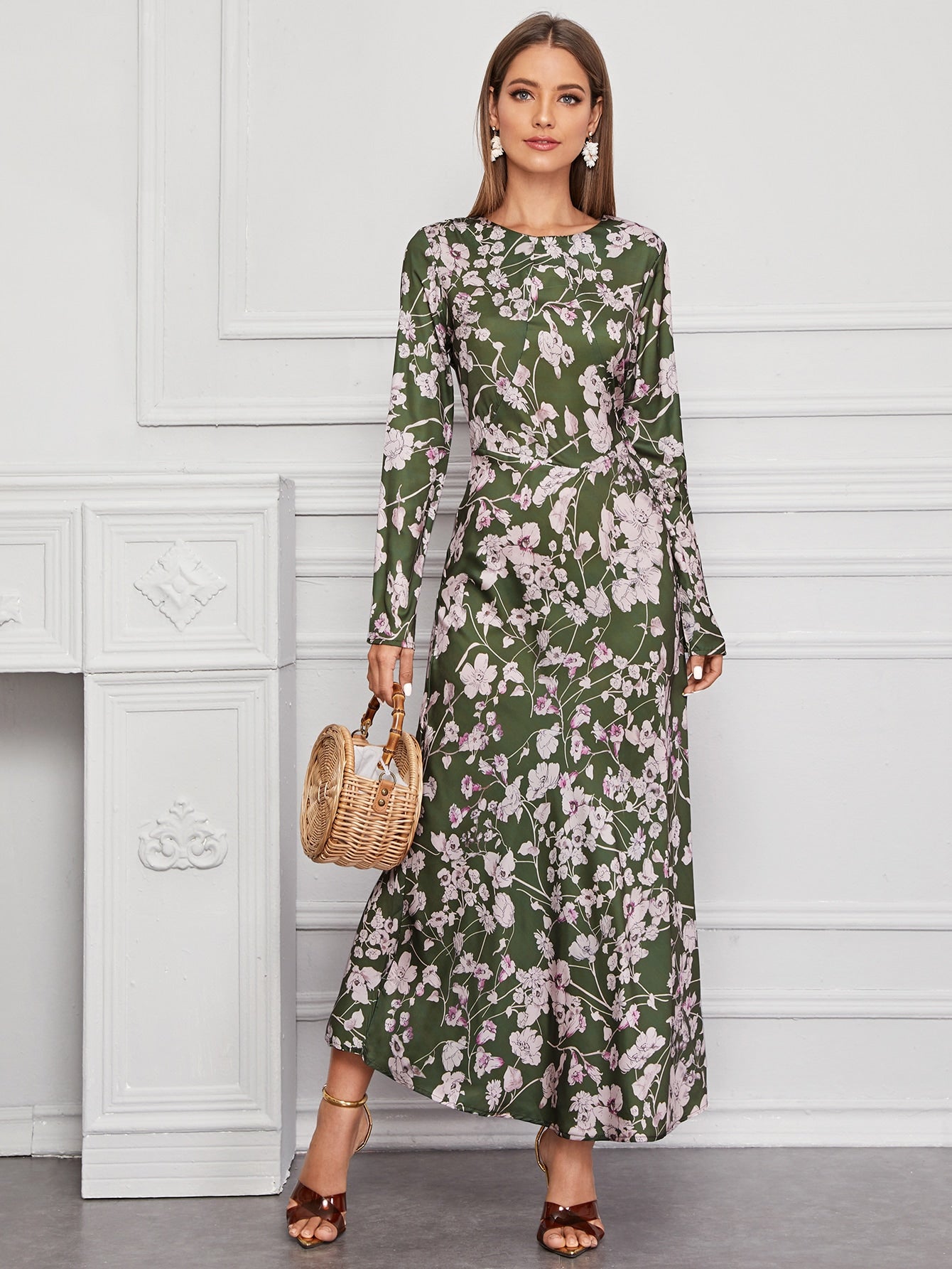 Amy's Cart Floral Print Zip Back Maxi Dress