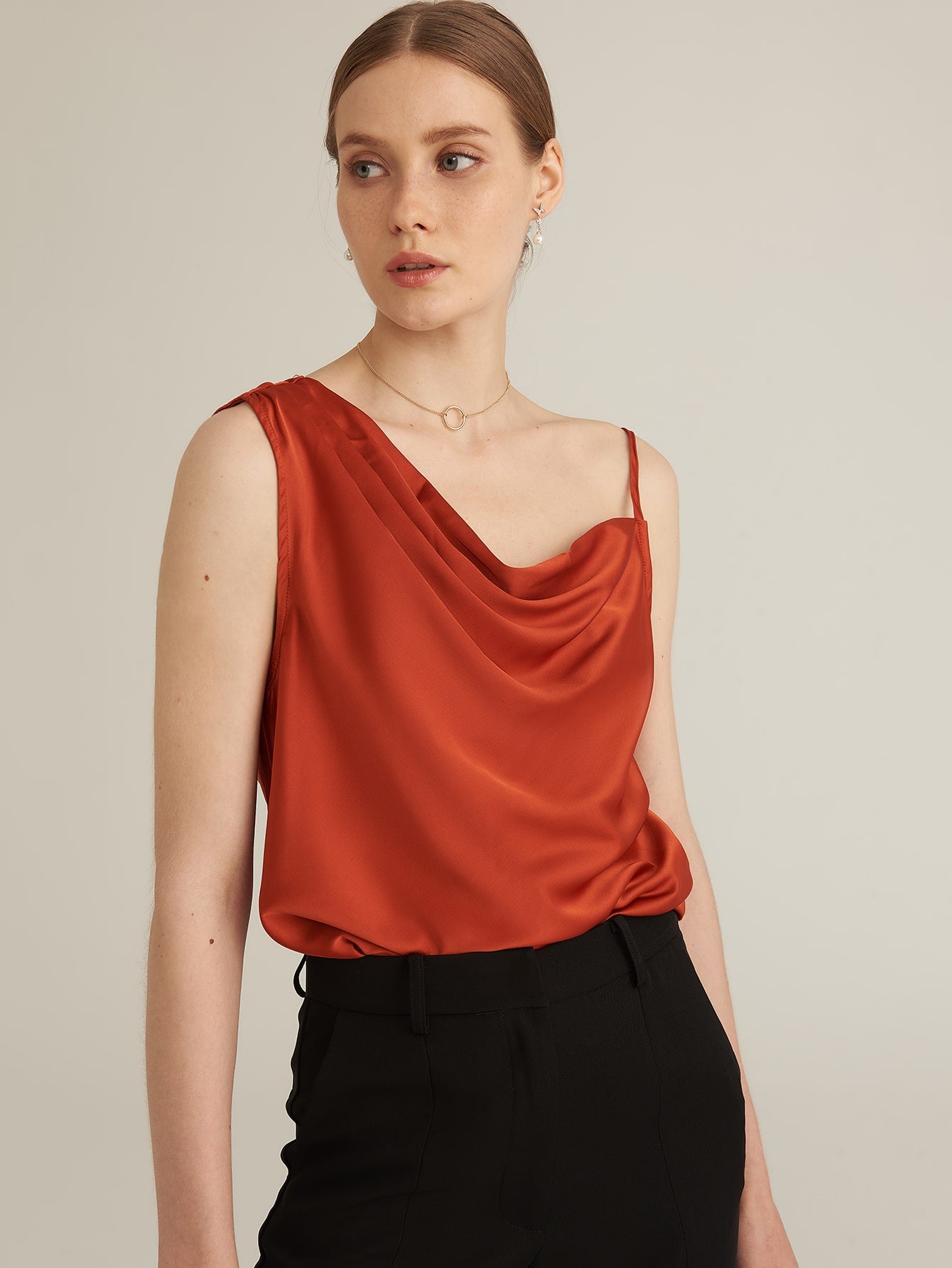 Amy's Cart Premium Asymmetrical Neck Satin Top