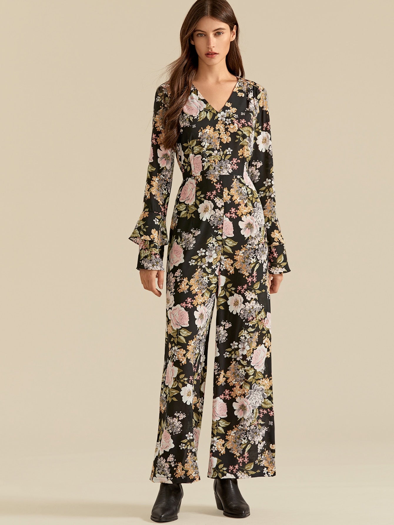 Amy's Cart Premium V-neck Floral Print Palazzo Jumpsuit