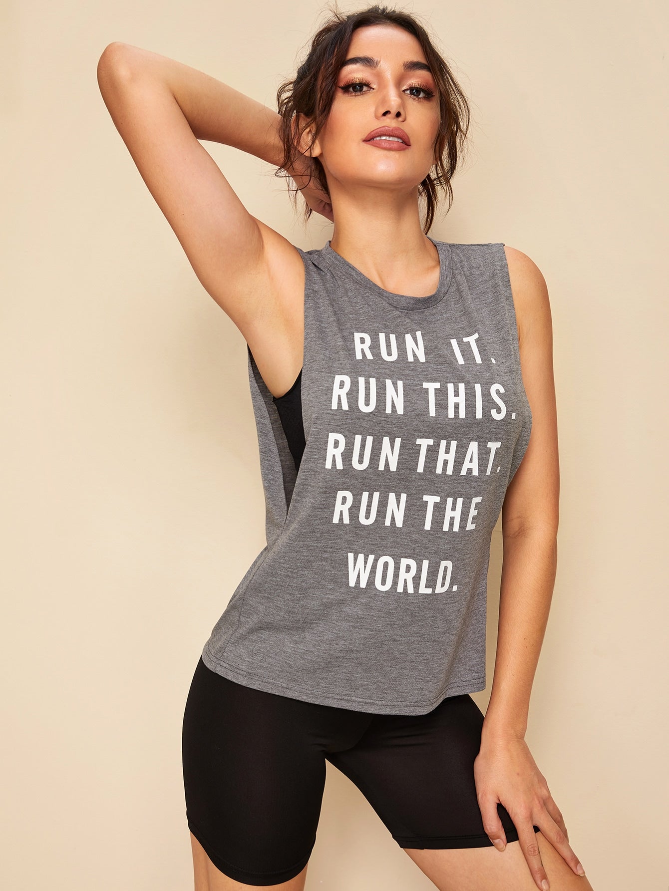 Armhole Side Slogan Print Tee