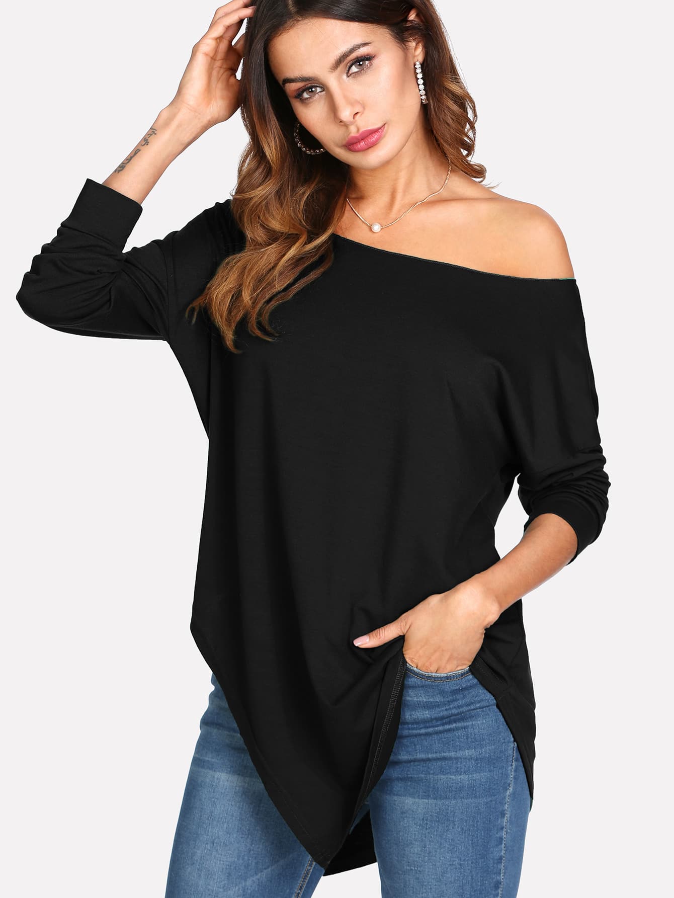 Asymmetrical Hem Off The Shoulder Tee