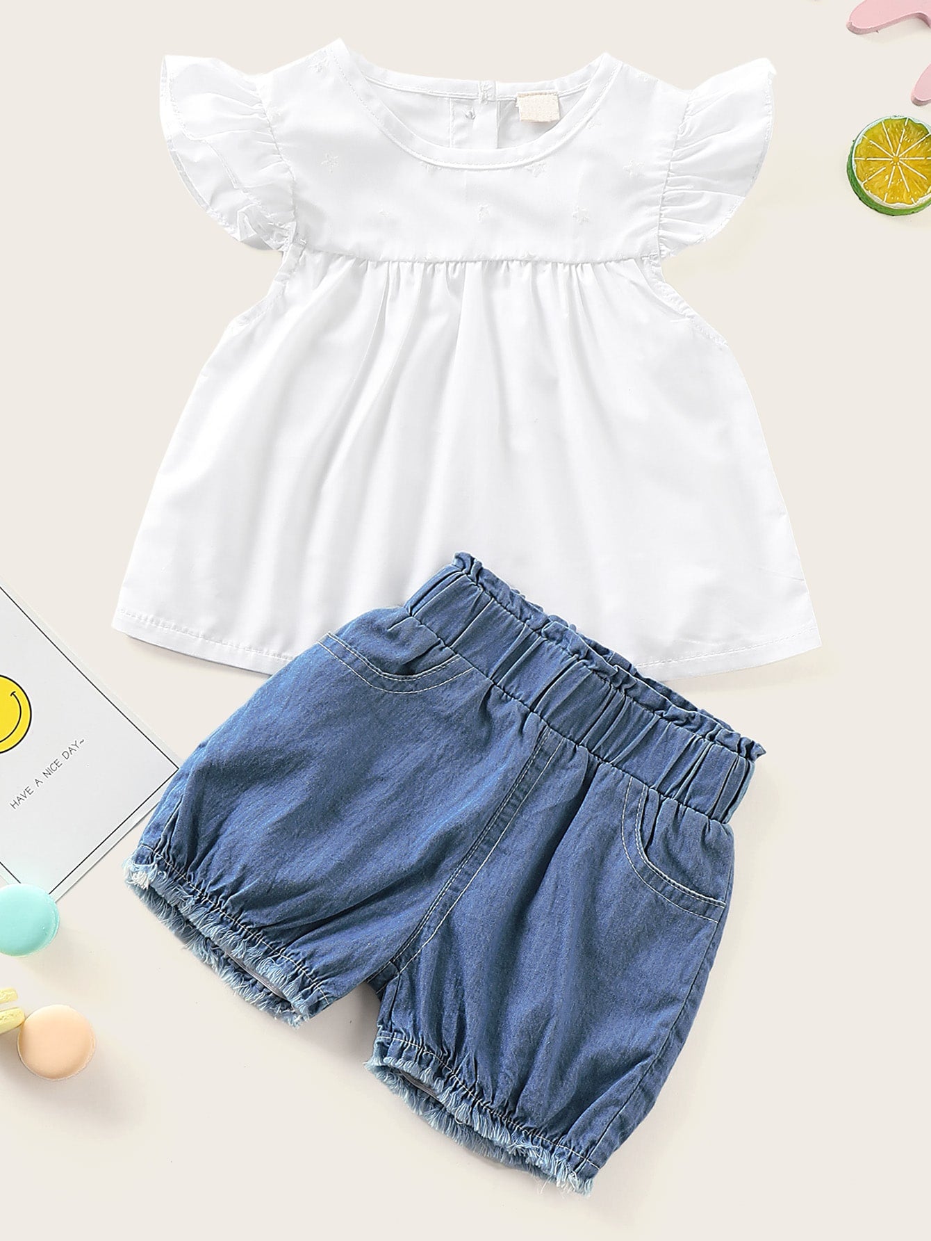 Baby Babydoll Top With Denim Shorts