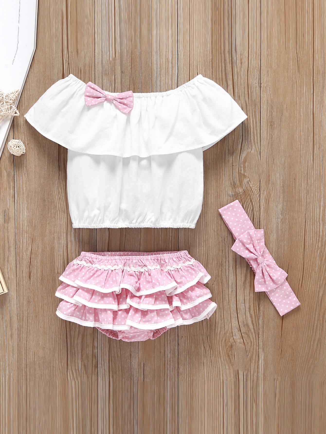 Baby Bow Top & Polka Dot Tiered Layered Skort & Headband