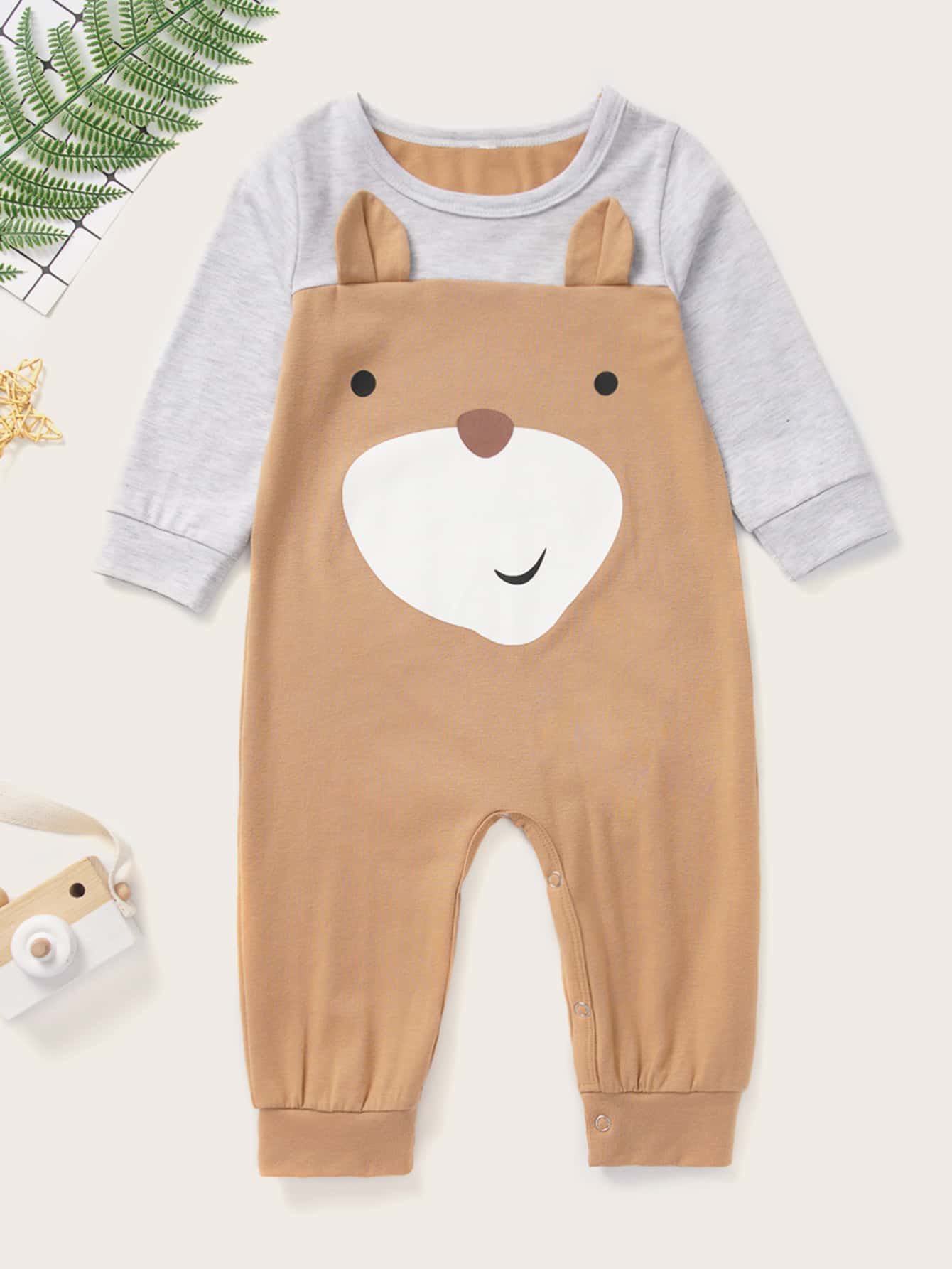 Baby Boy Contrast Panel Cartoon Graphic Jumpsuit