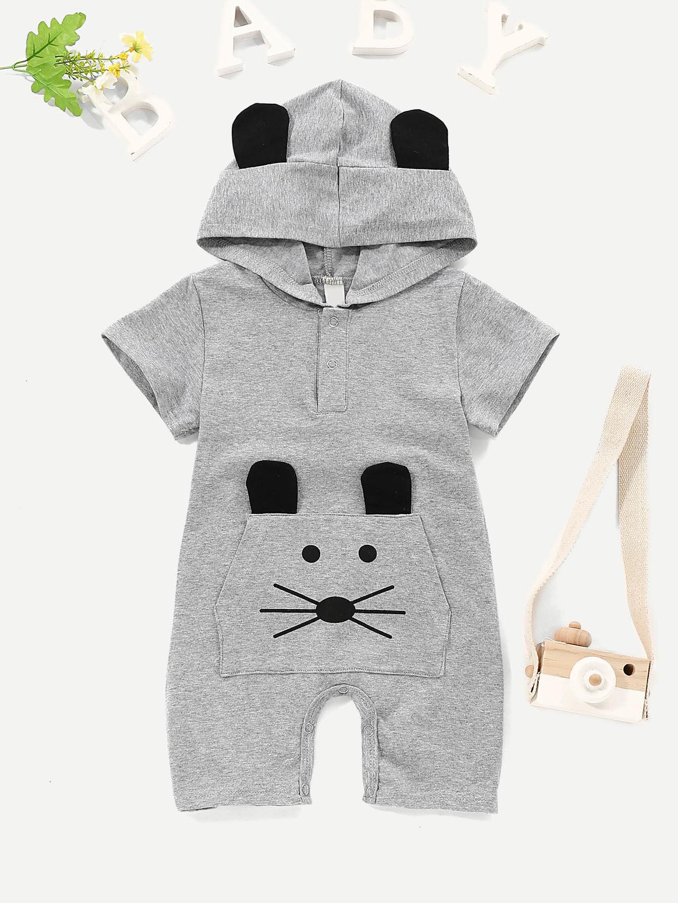 Baby Cartoon Print Hooded Jumpsuit