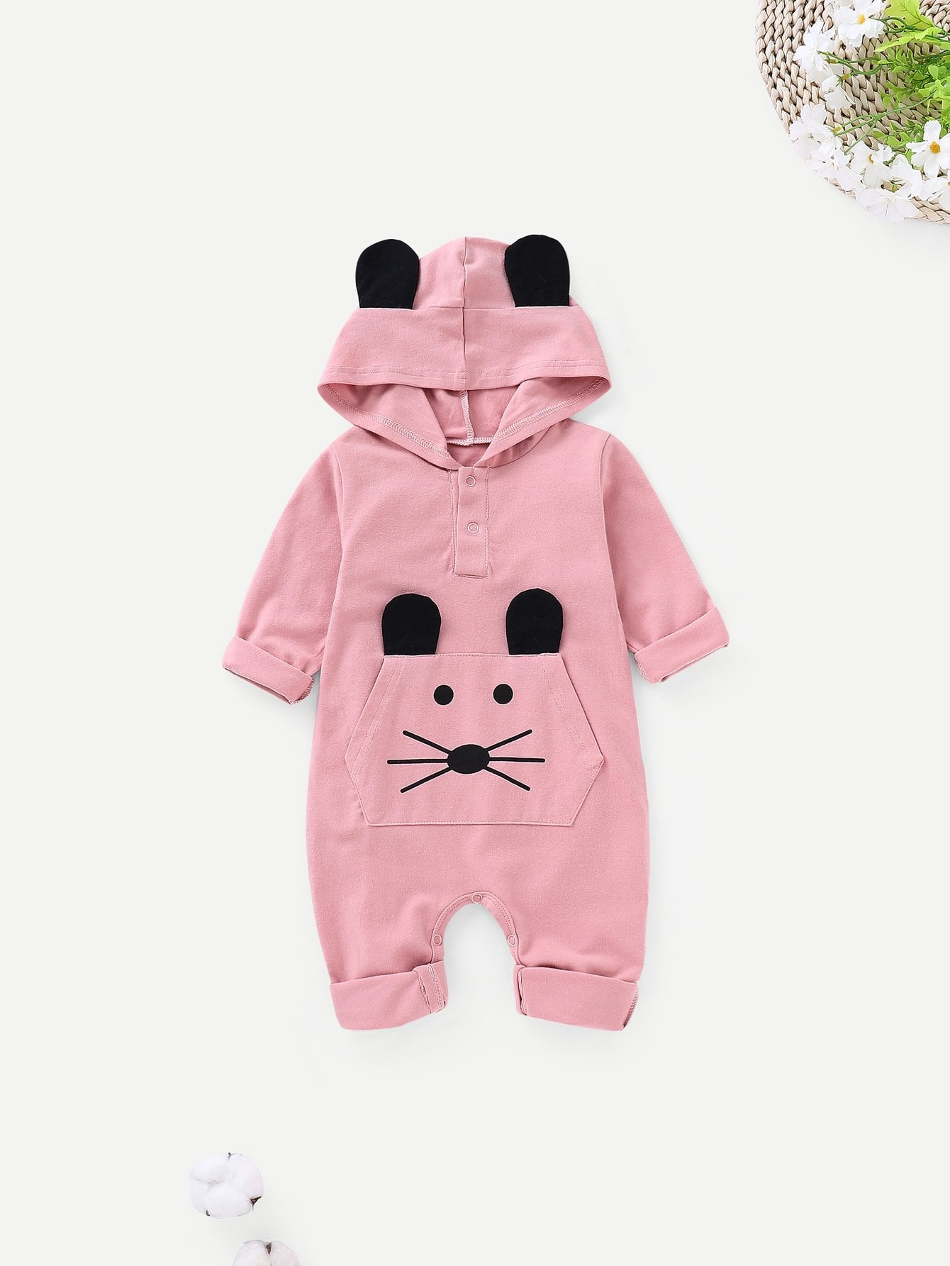 Baby Cartoon Print Hooded Romper