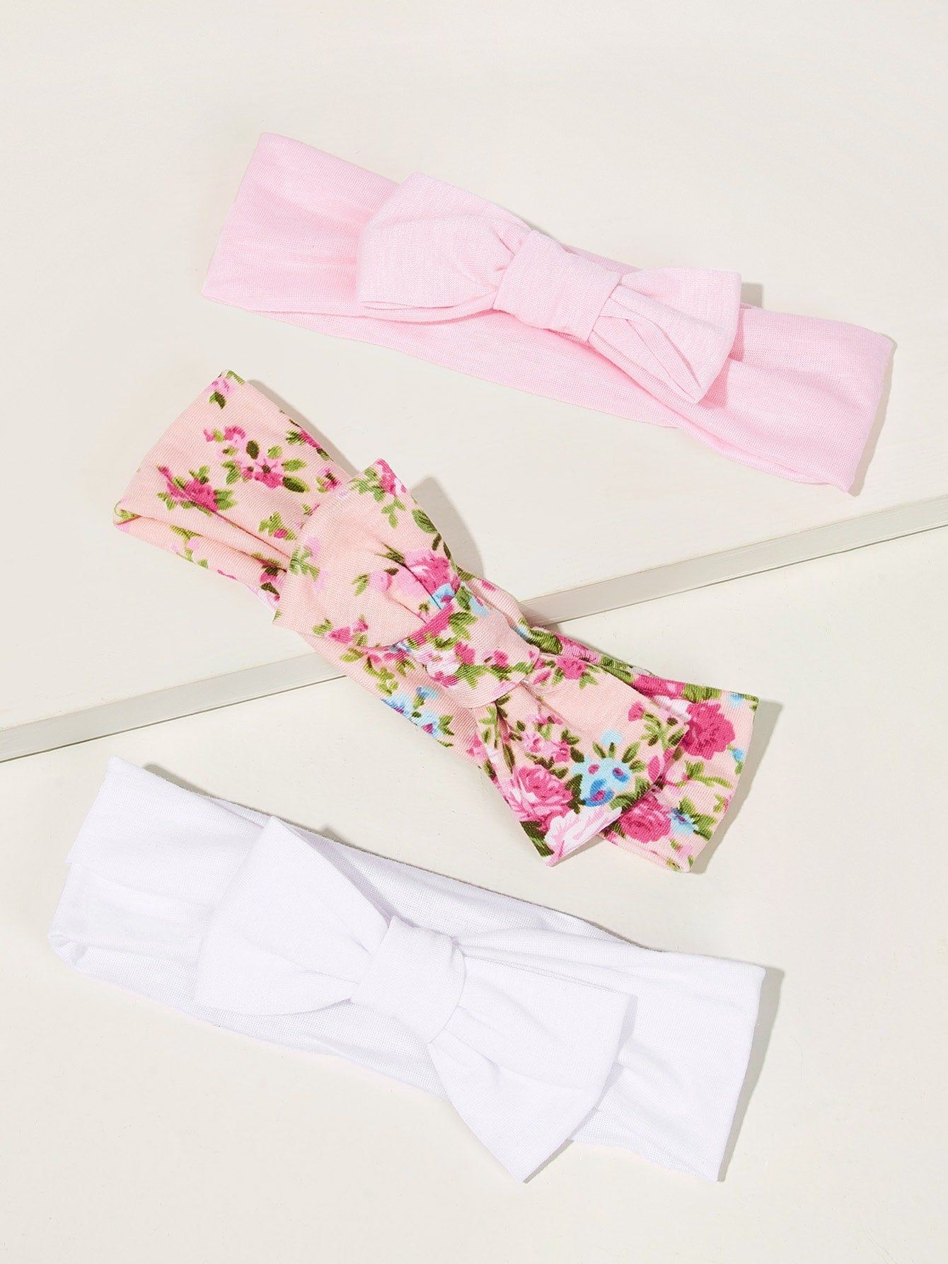 Baby Floral Bow Tie Decor Headband 3pcs