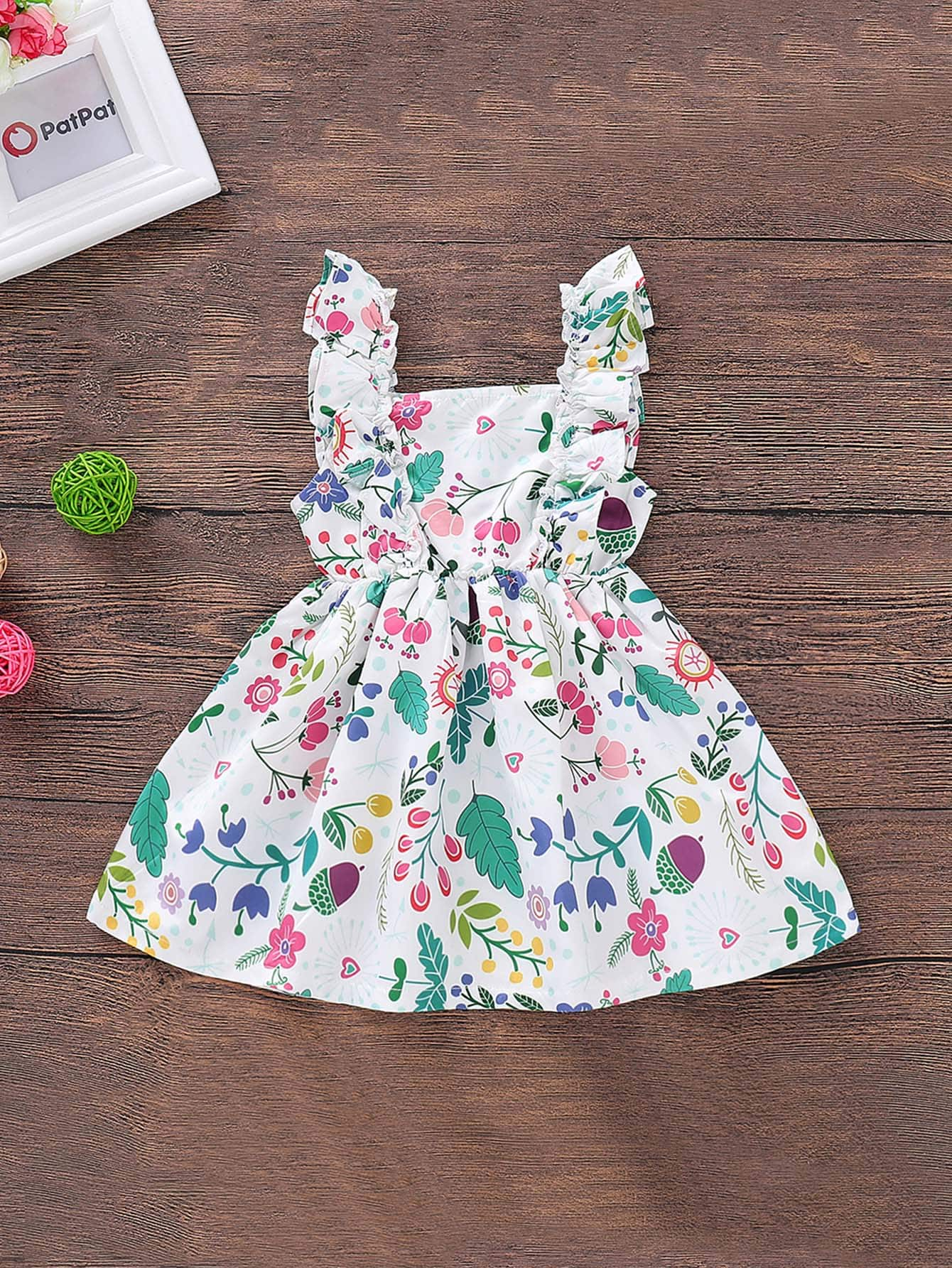 Baby Plants Print Buttoned Straps Dress