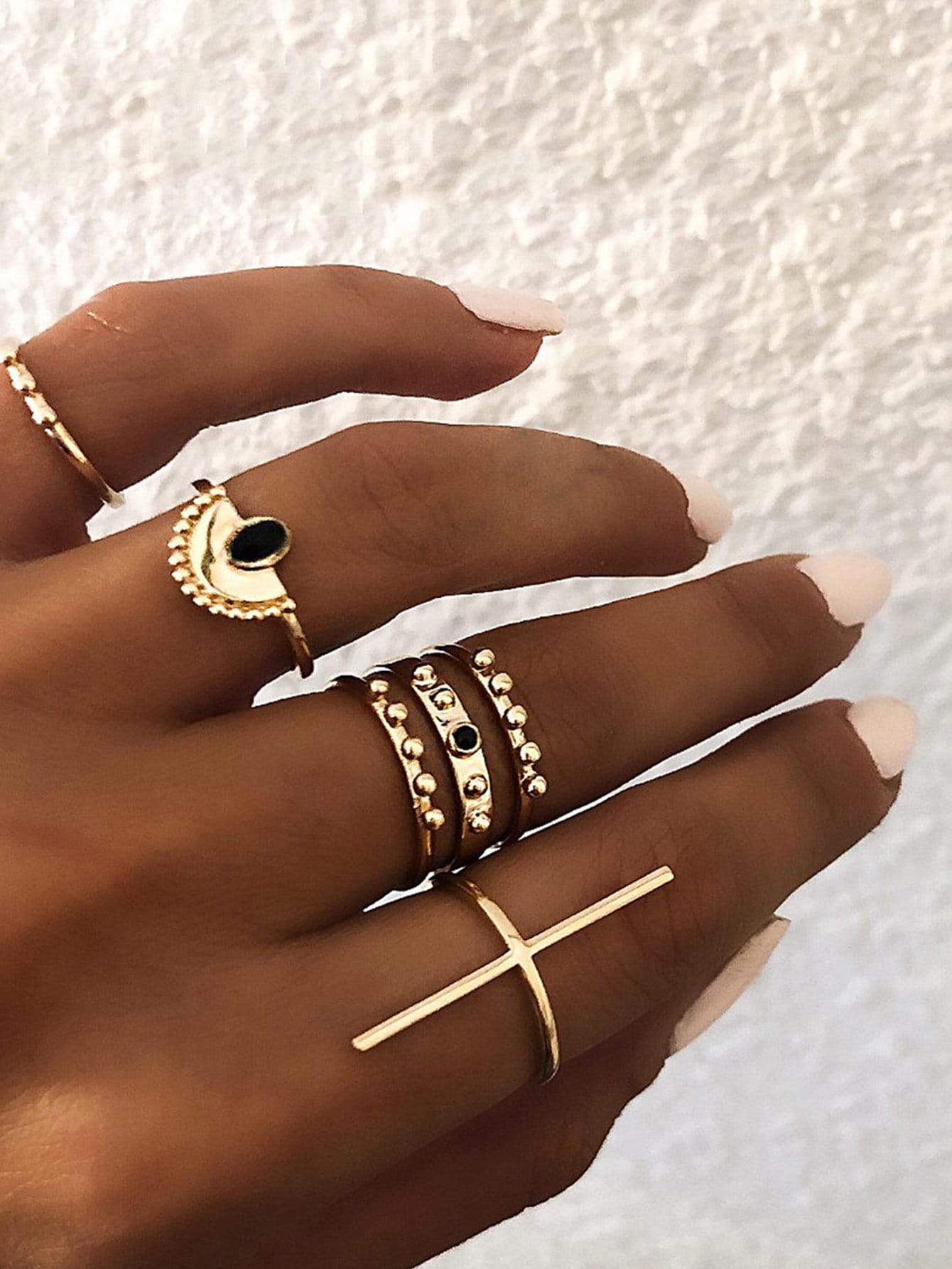 Bar & Half Round Ring Set 6pcs