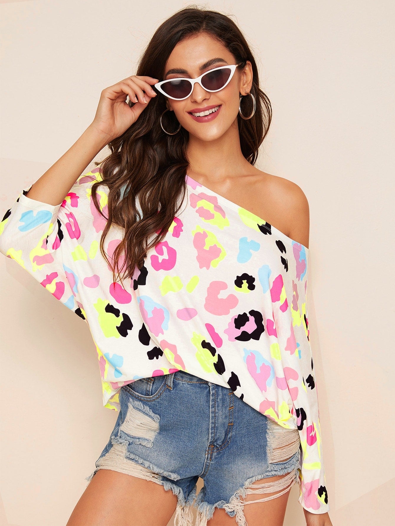 Batwing Sleeve Allover Print Top