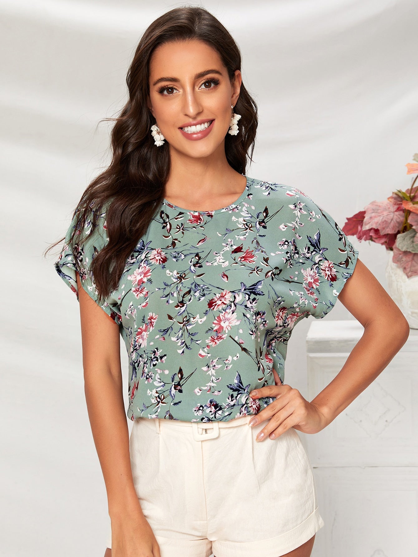 Batwing Sleeve Floral Top