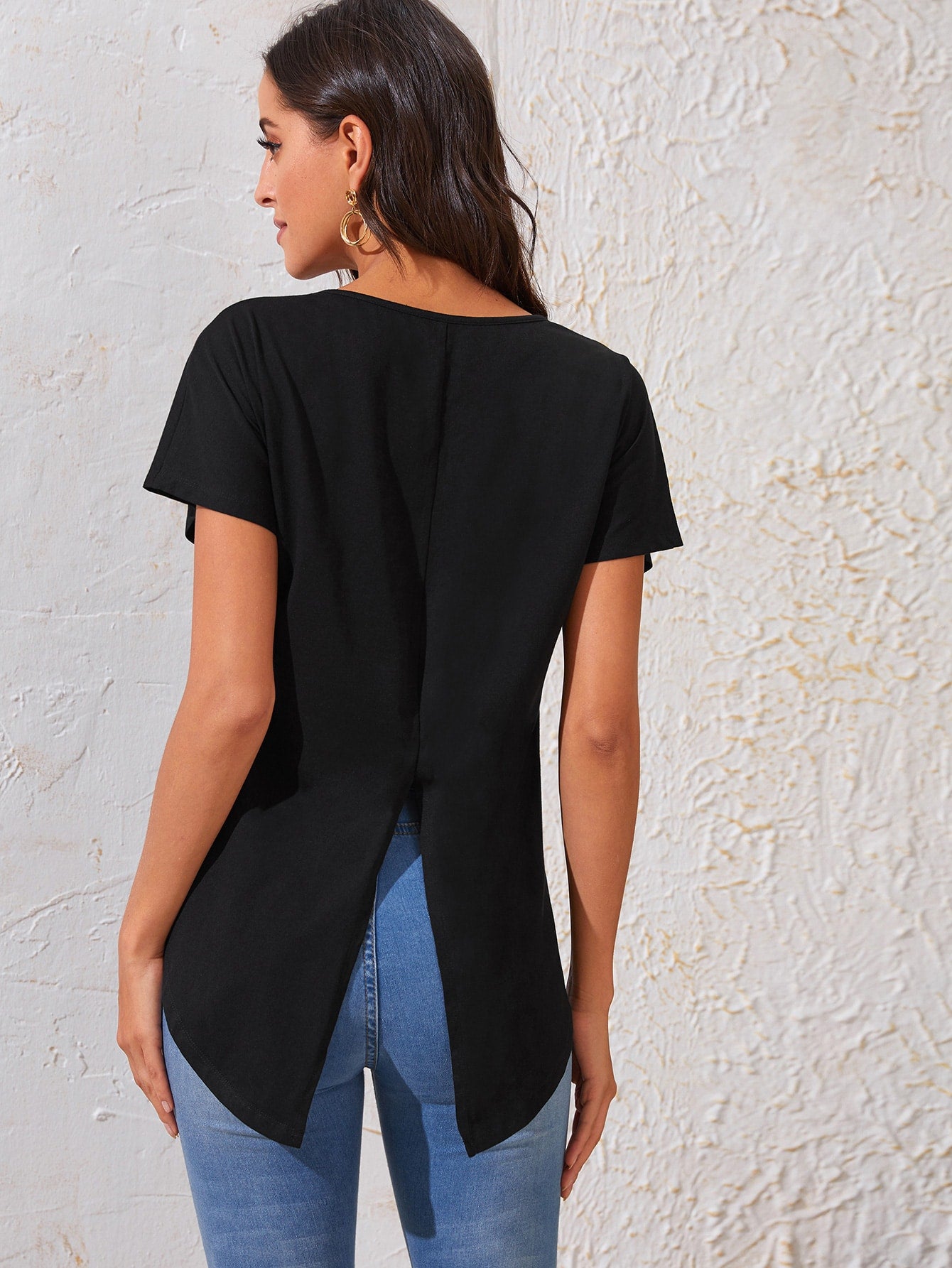 Batwing Sleeve Split Back High Low Tee