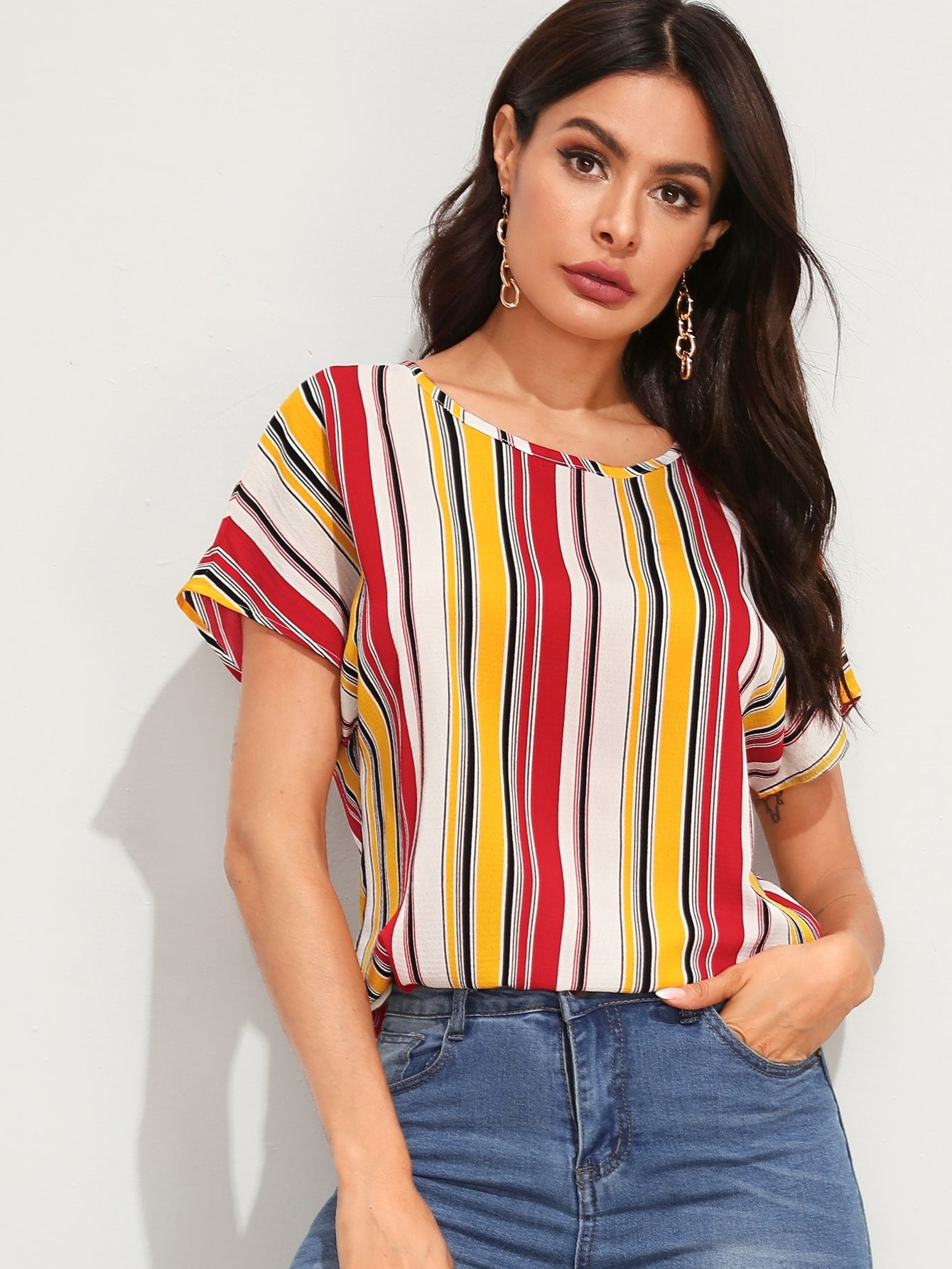 Batwing Sleeve Striped Top