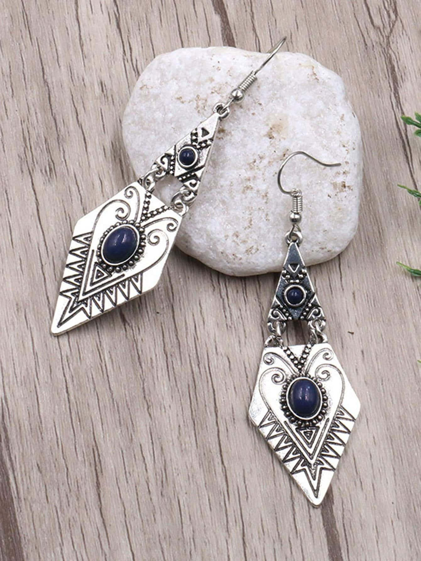 Bead Engraved Geometric Statement Earrings 1pair