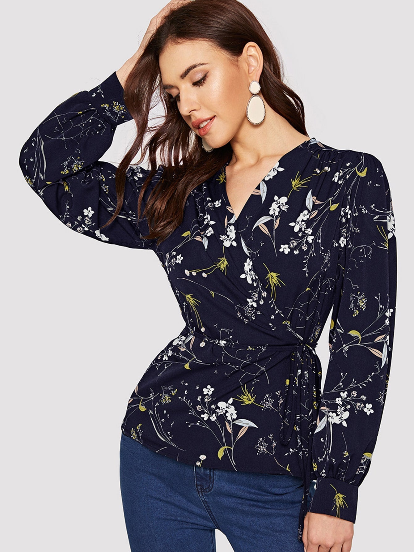 Bishop Sleeve Botanical Wrap Top