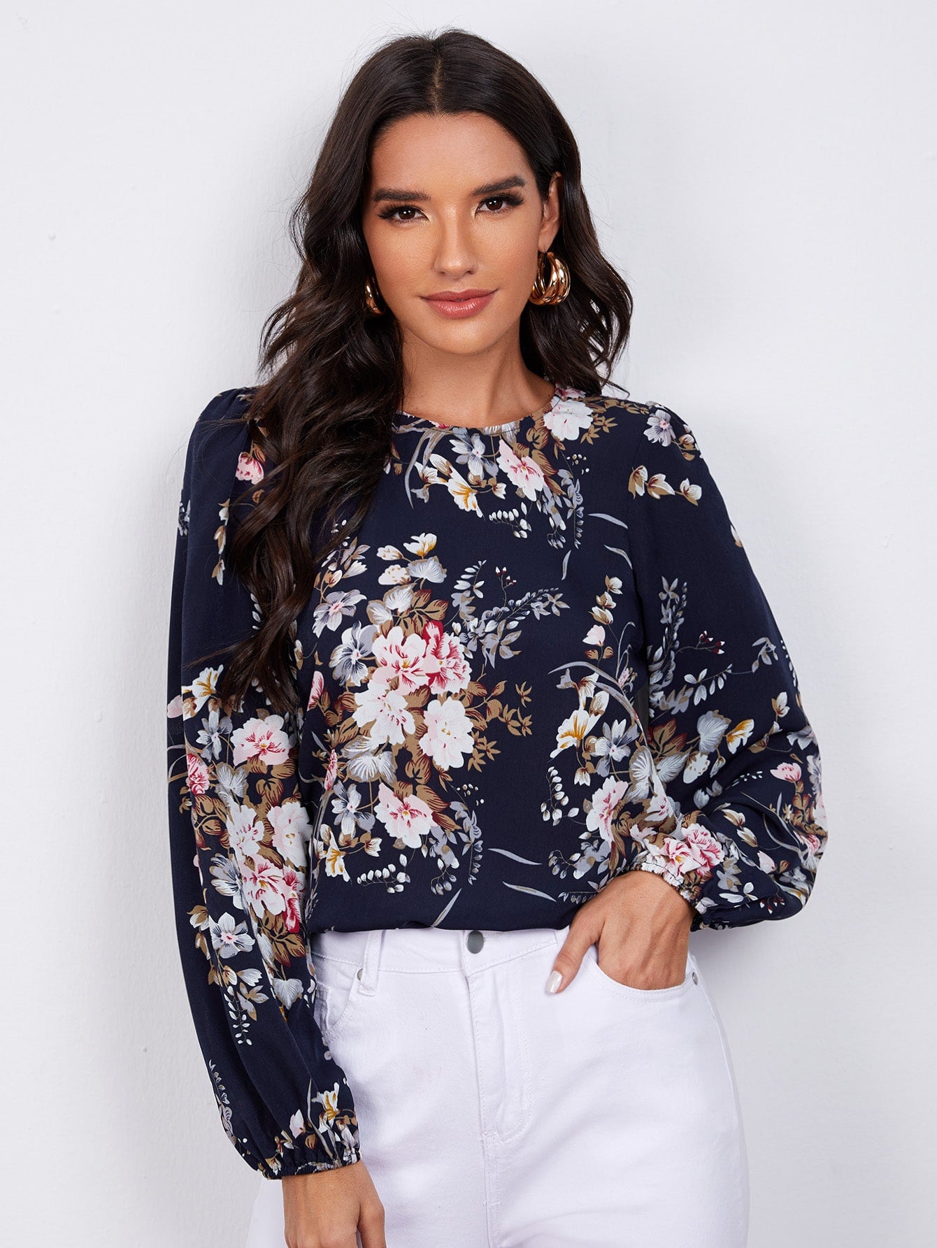 Bishop Sleeve Floral Print Top