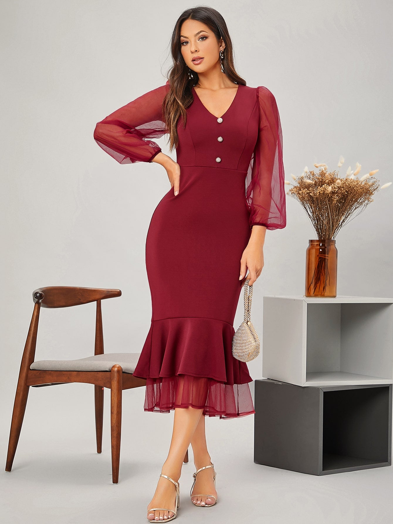 Bishop Sleeve Mermaid Hem Dress