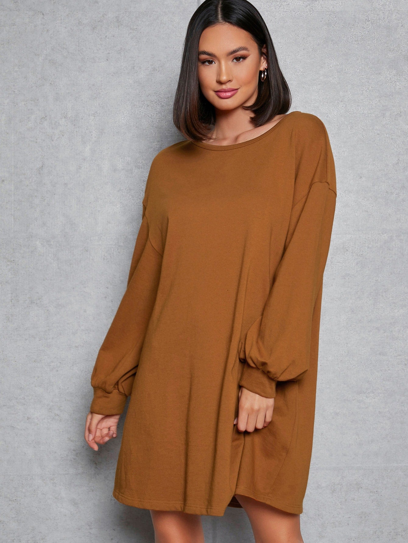 Bishop Sleeve Solid Sweatshirt Dress