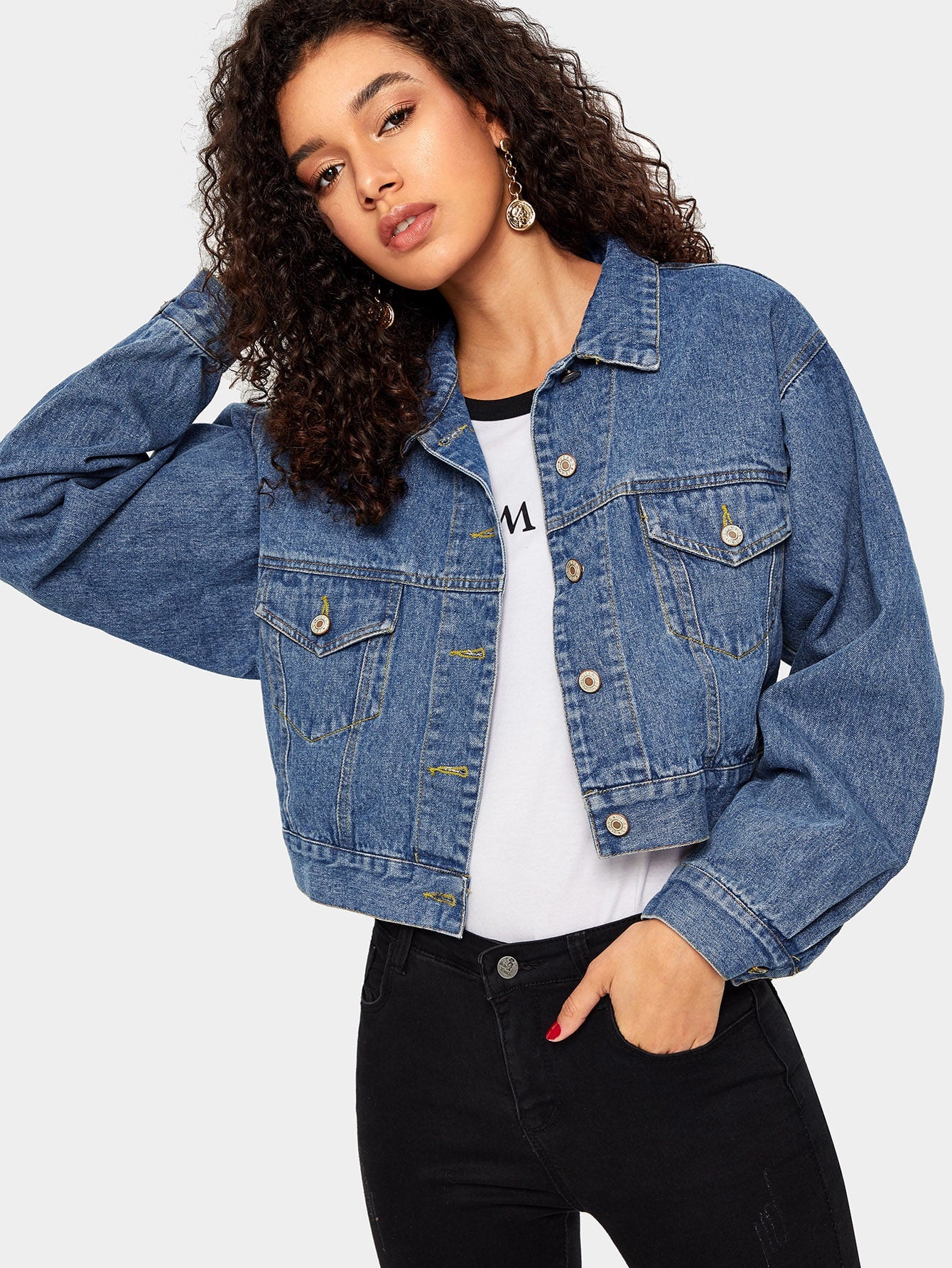 Bleach Wash Crop Denim Jacket