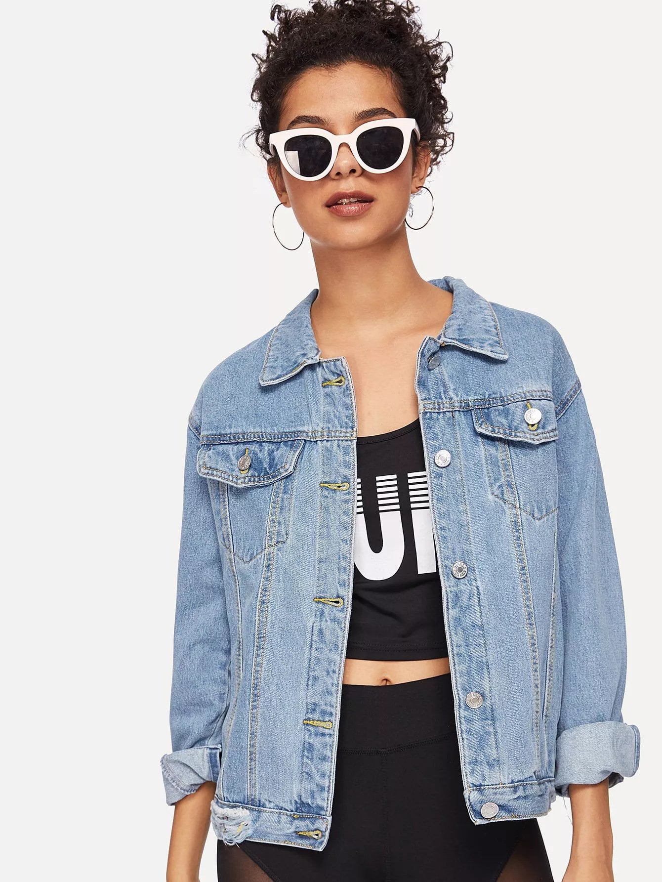 Bleach Wash Pocket Front Denim Jacket