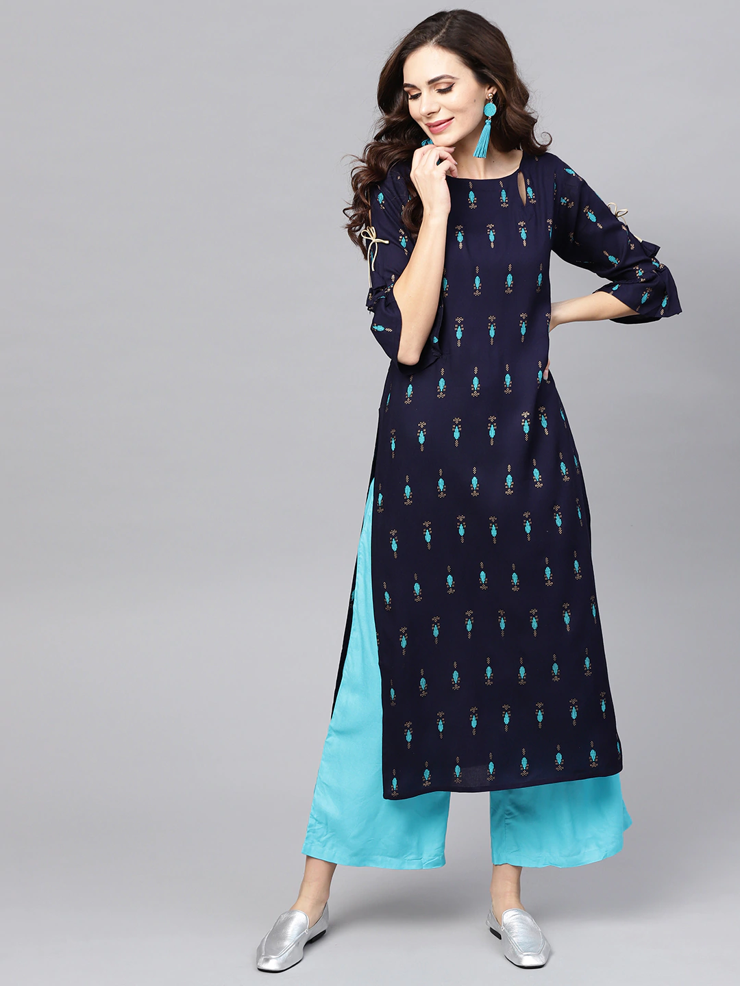 Blue Block Print Kurta Top