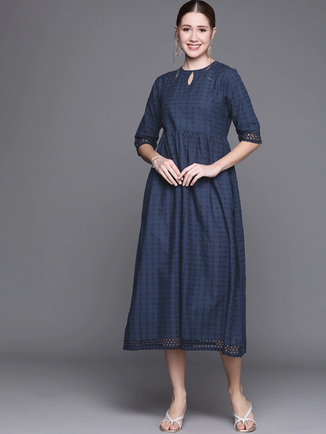 Blue Cotton Embroidered Dress