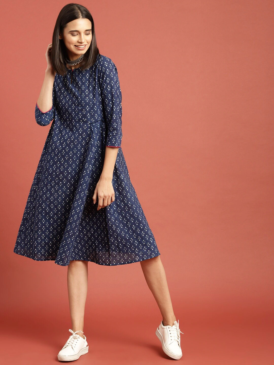 Blue Indigo Hand Block Print Cotton Dress