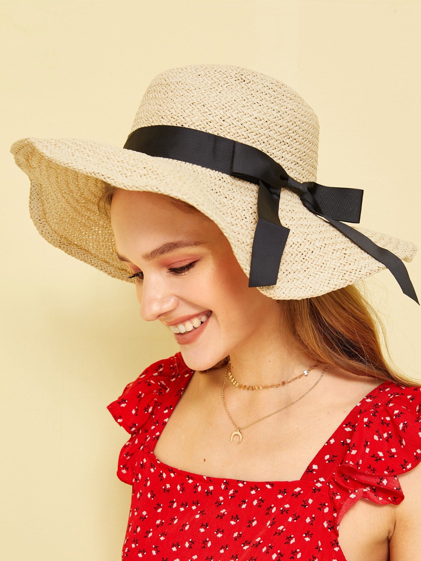 Bow Decor Straw Paper Hat