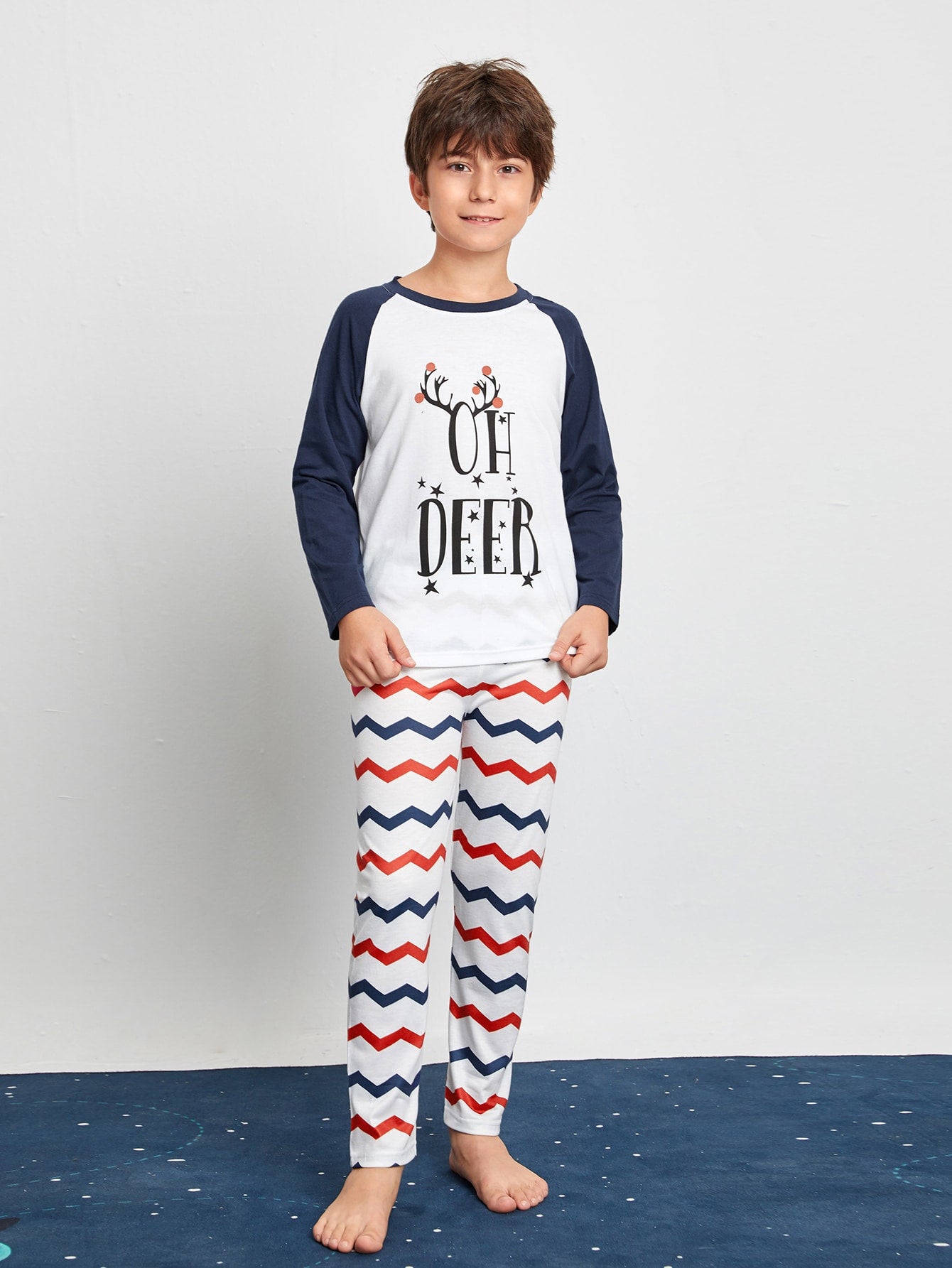 Boys Letter And Chevron Print PJ Set