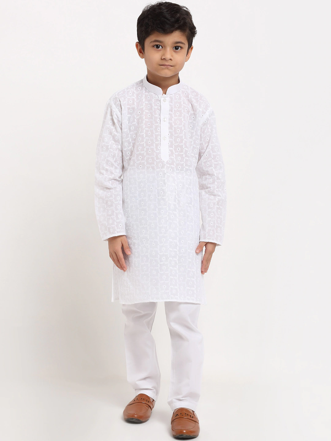 Boys White Embroidered Kurta