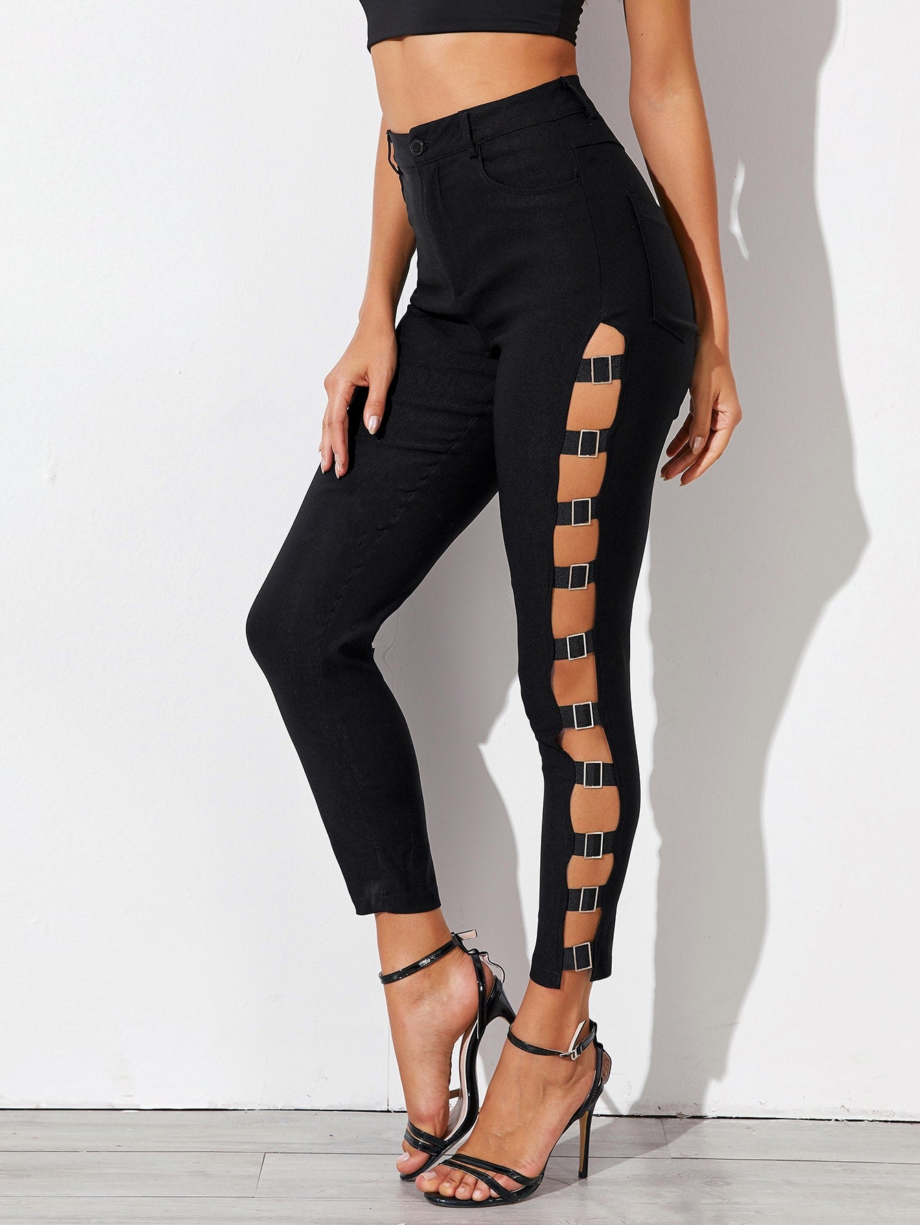 Buckle Cut Out Skinny Pants