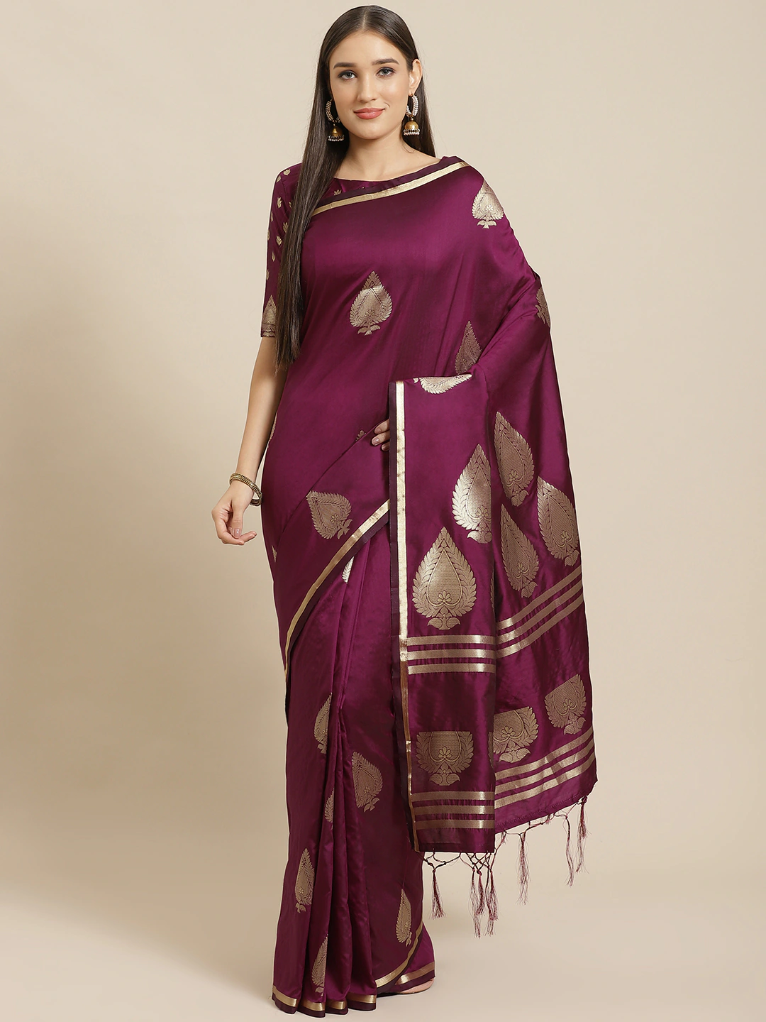 Burgundy & Golden Banarasi Saree