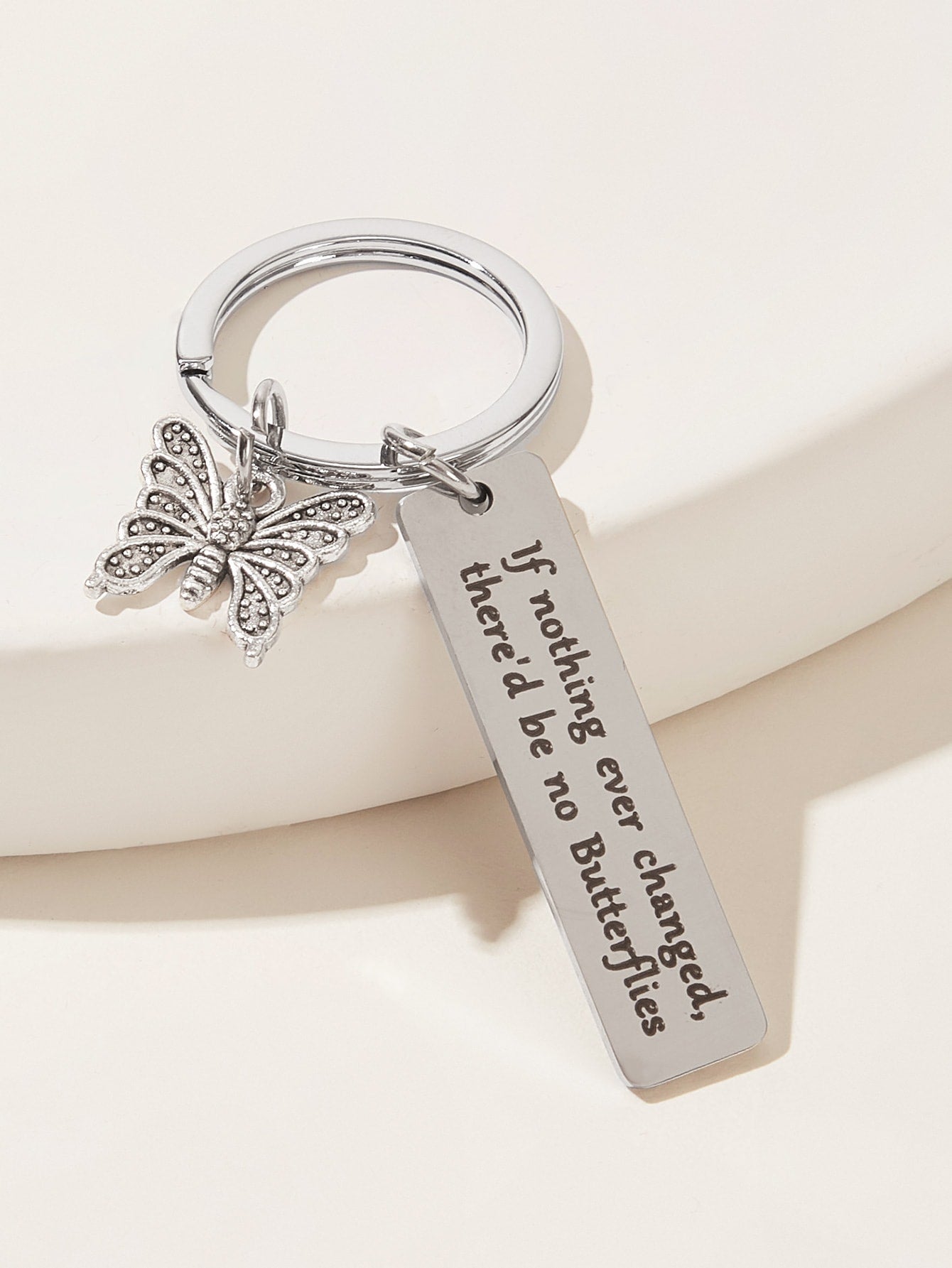 Butterfly & Letter Engraved Charm Keychain