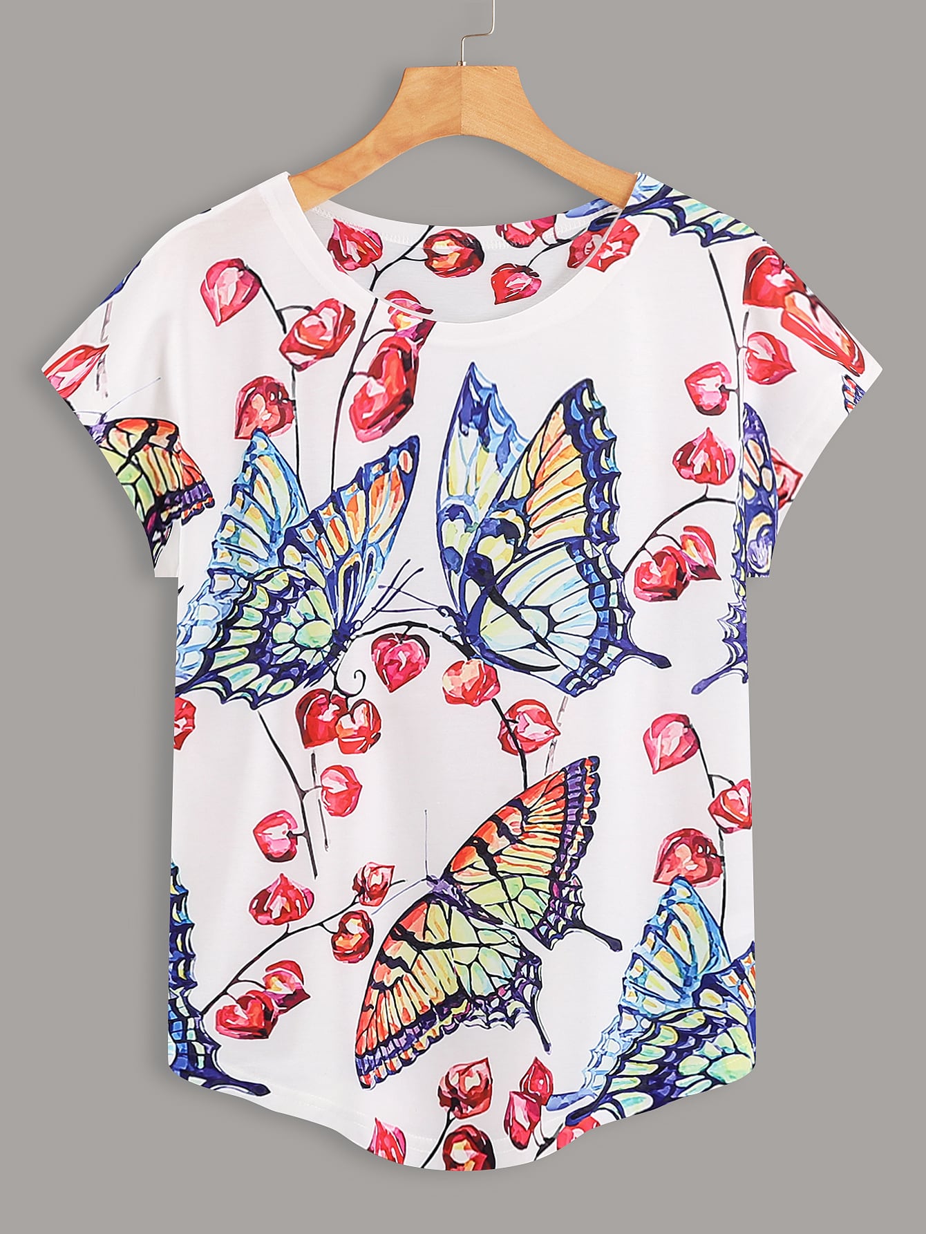 Butterfly Print Round Neck Tee