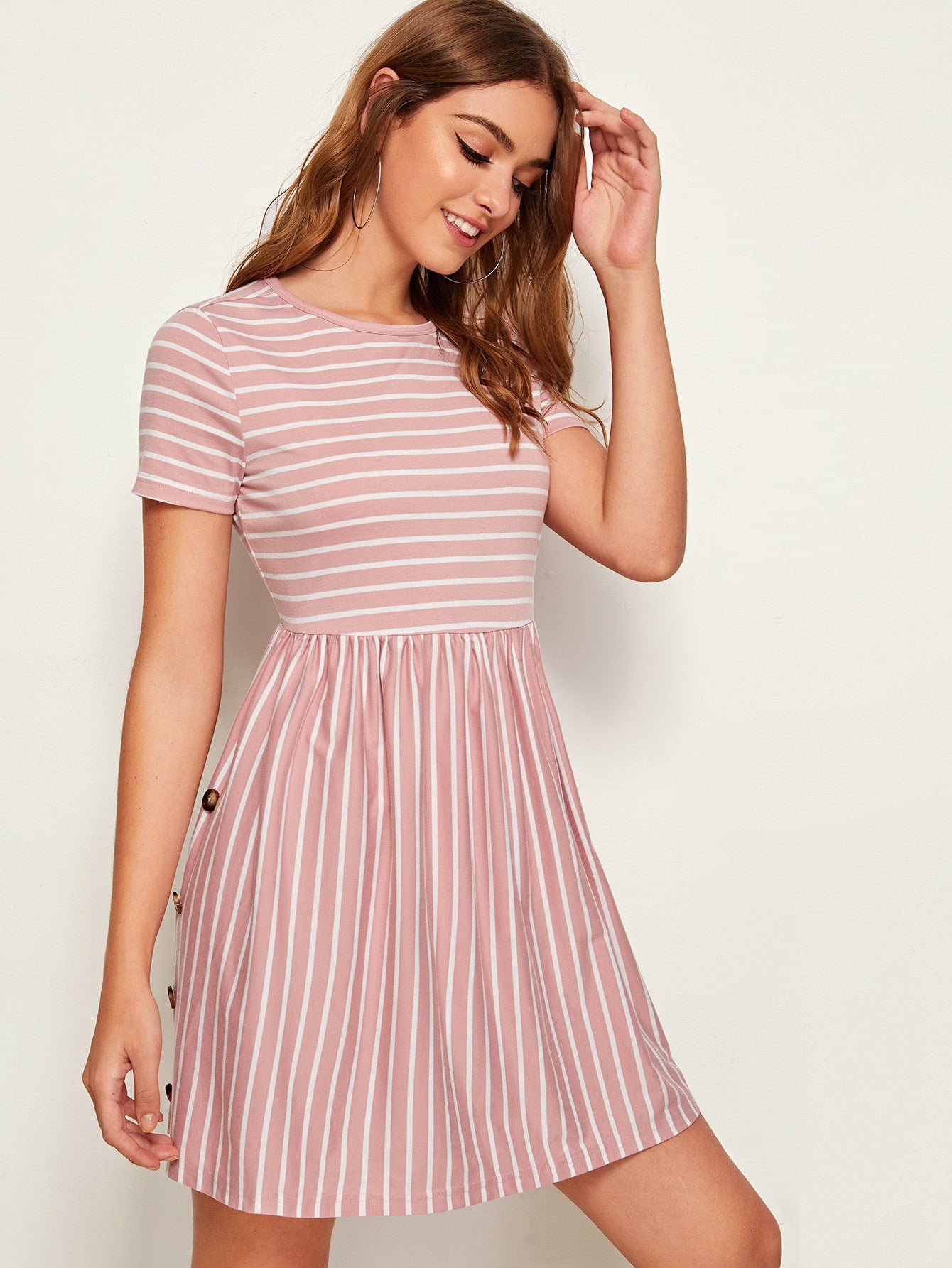 Button Detail Side Striped Dress