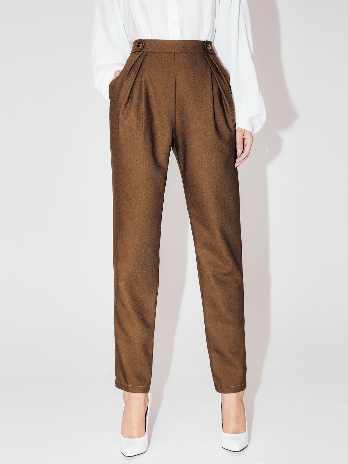 Button Detail Tailored Pants