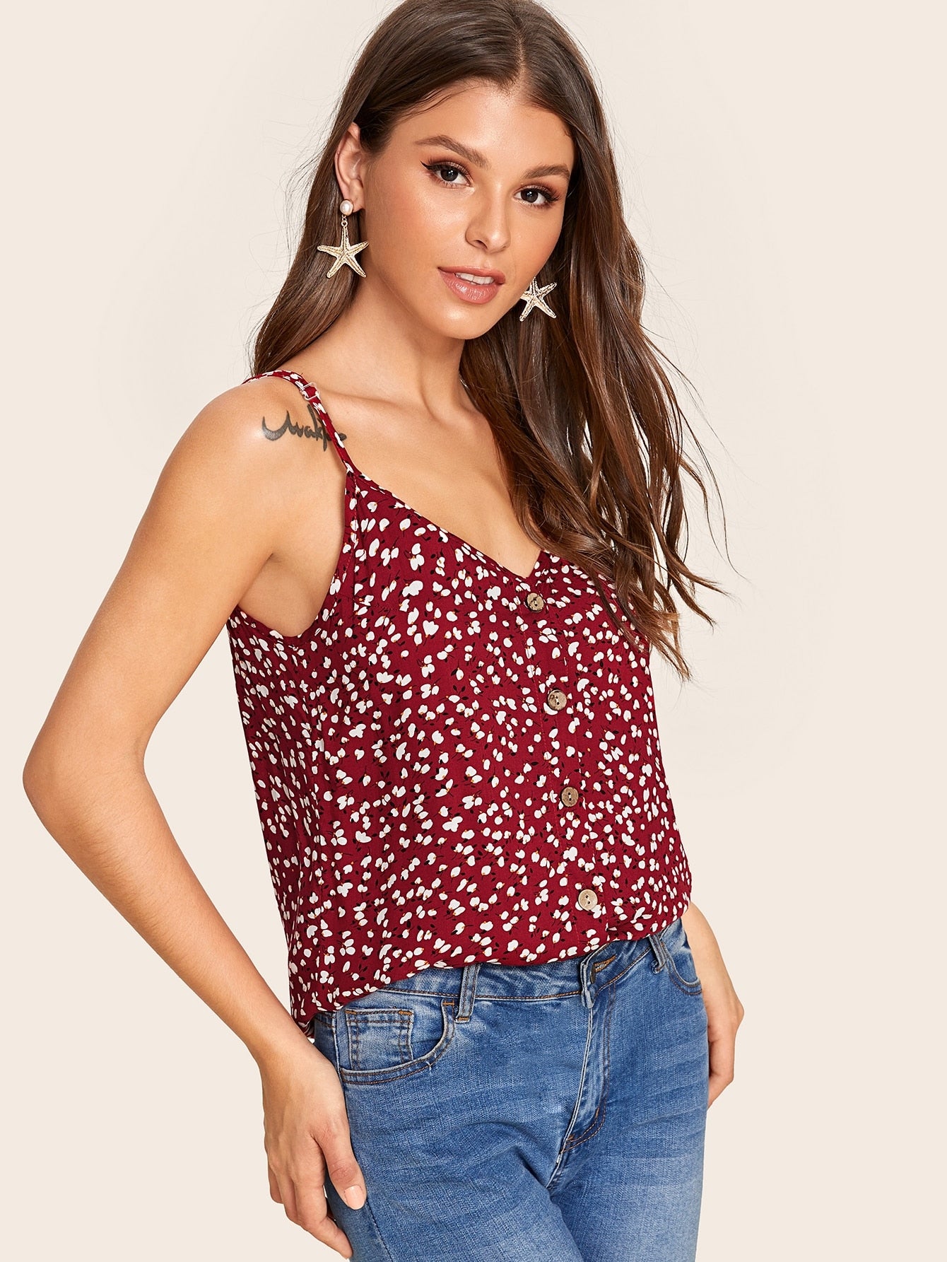 Button Front Ditch Floral Cami Top