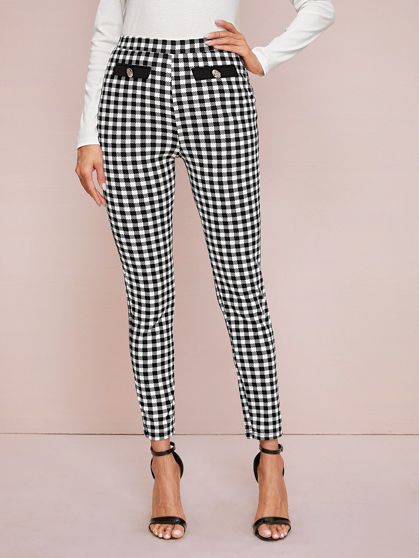 Button Front Gingham Pants