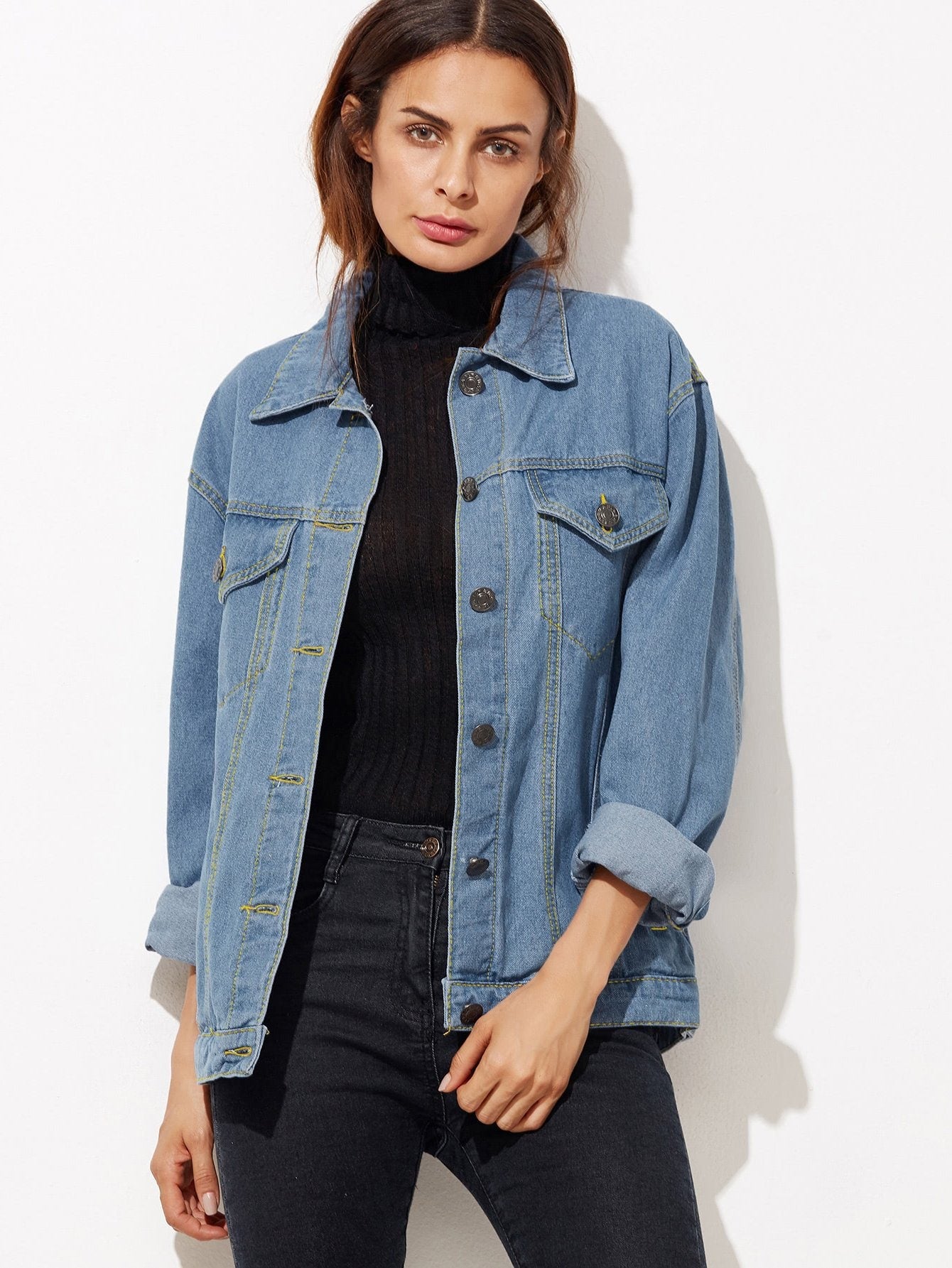 Button Front Pockets Boyfriend Denim Jacket