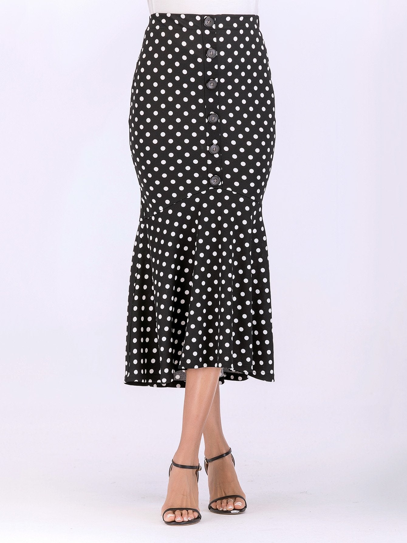 Button Polka Dot Skirt