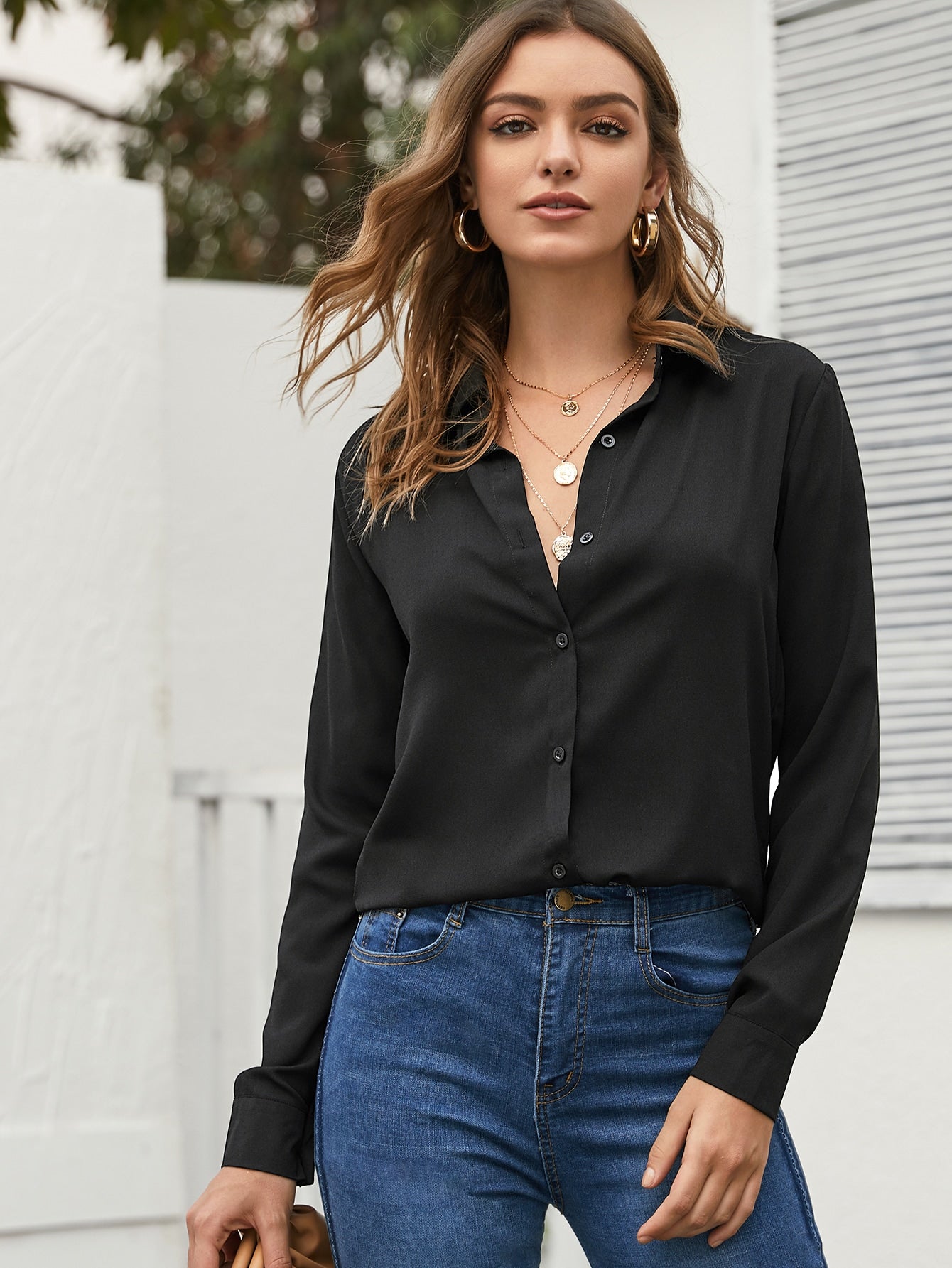 Button Through Curved Hem Blouse