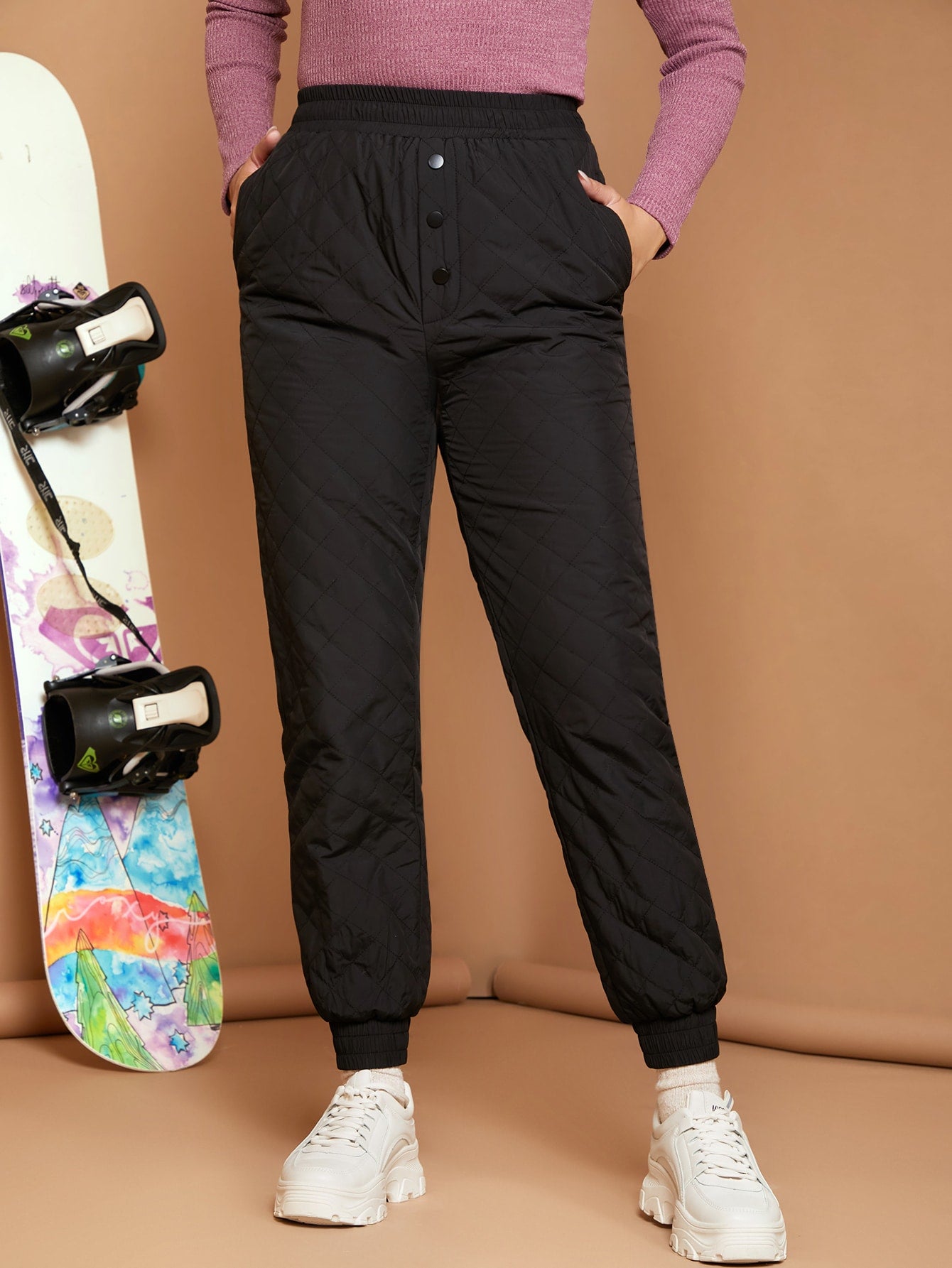 Buttoned Front Quilted Pants