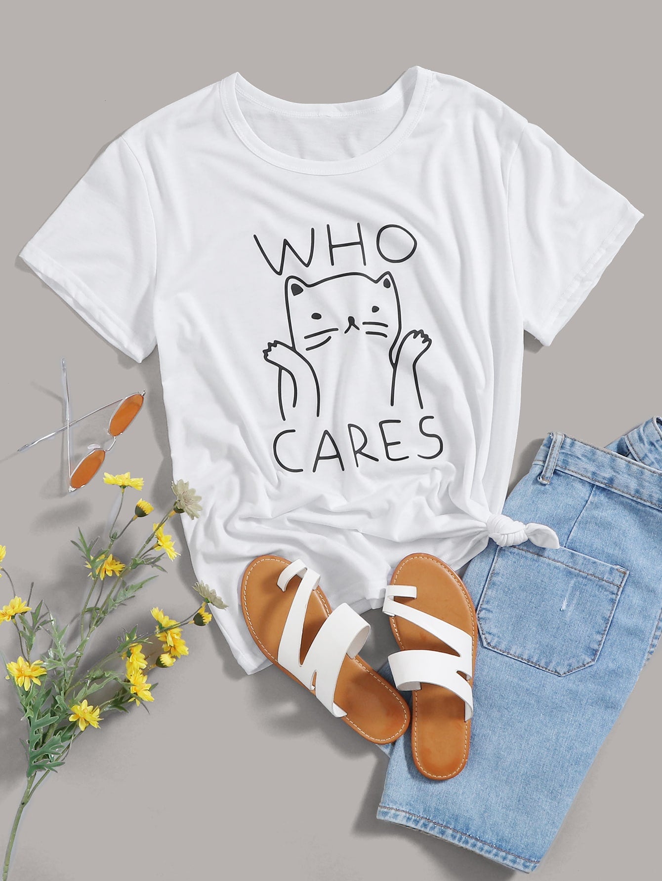 Cartoon & Slogan Graphic Tee