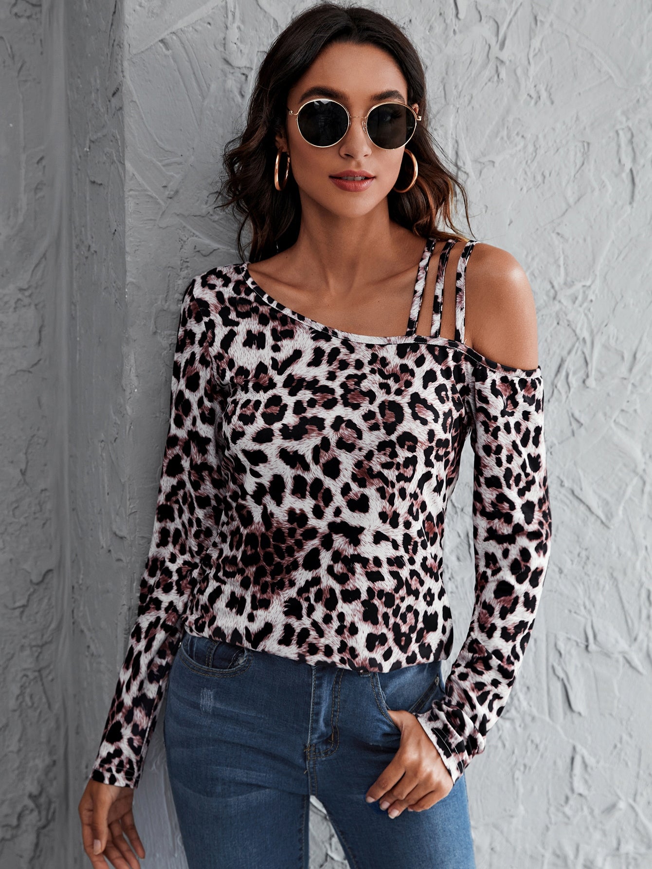 Cheetah Print Asymmetrical Neck Tee