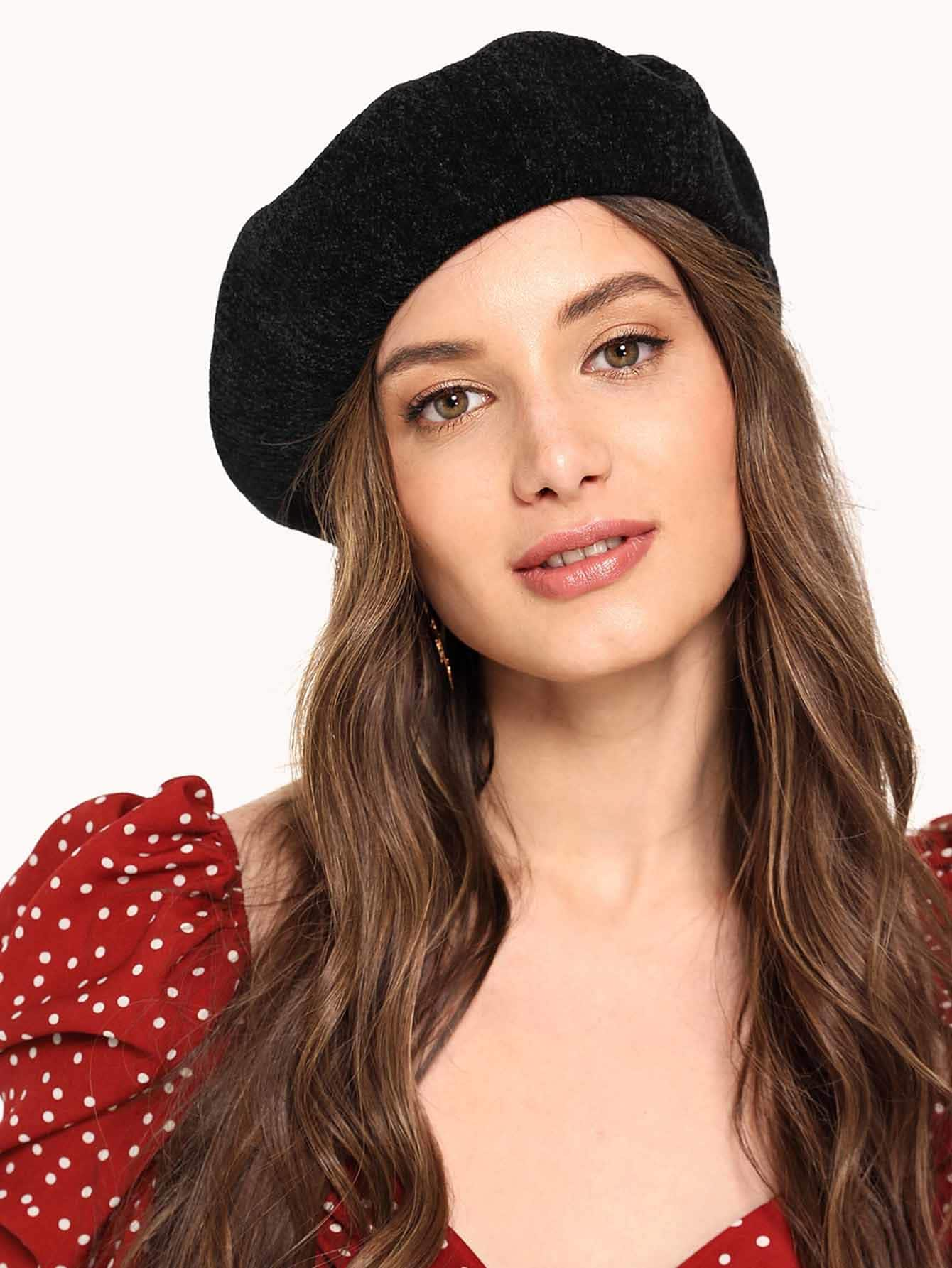 Chenille Plain Beret Cap