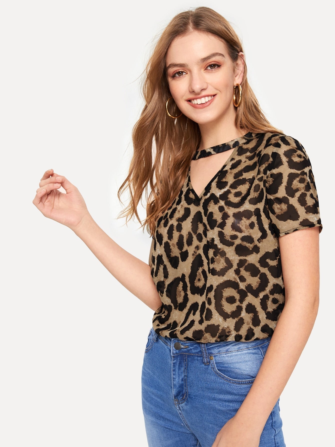 Choker V Cut Leopard Blouse